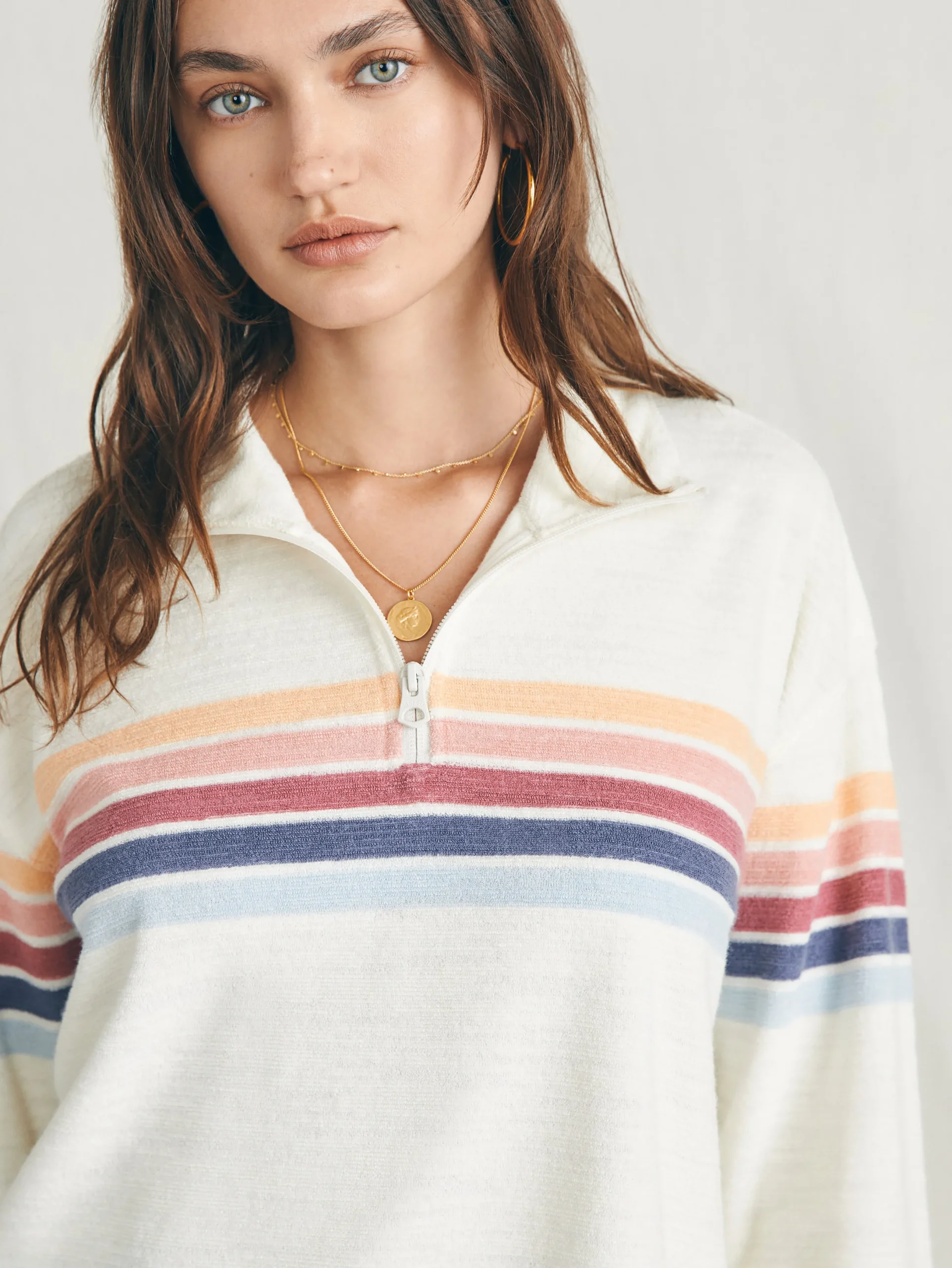 Women Faherty Brand Cabana Towel Terry Quarter Zip -