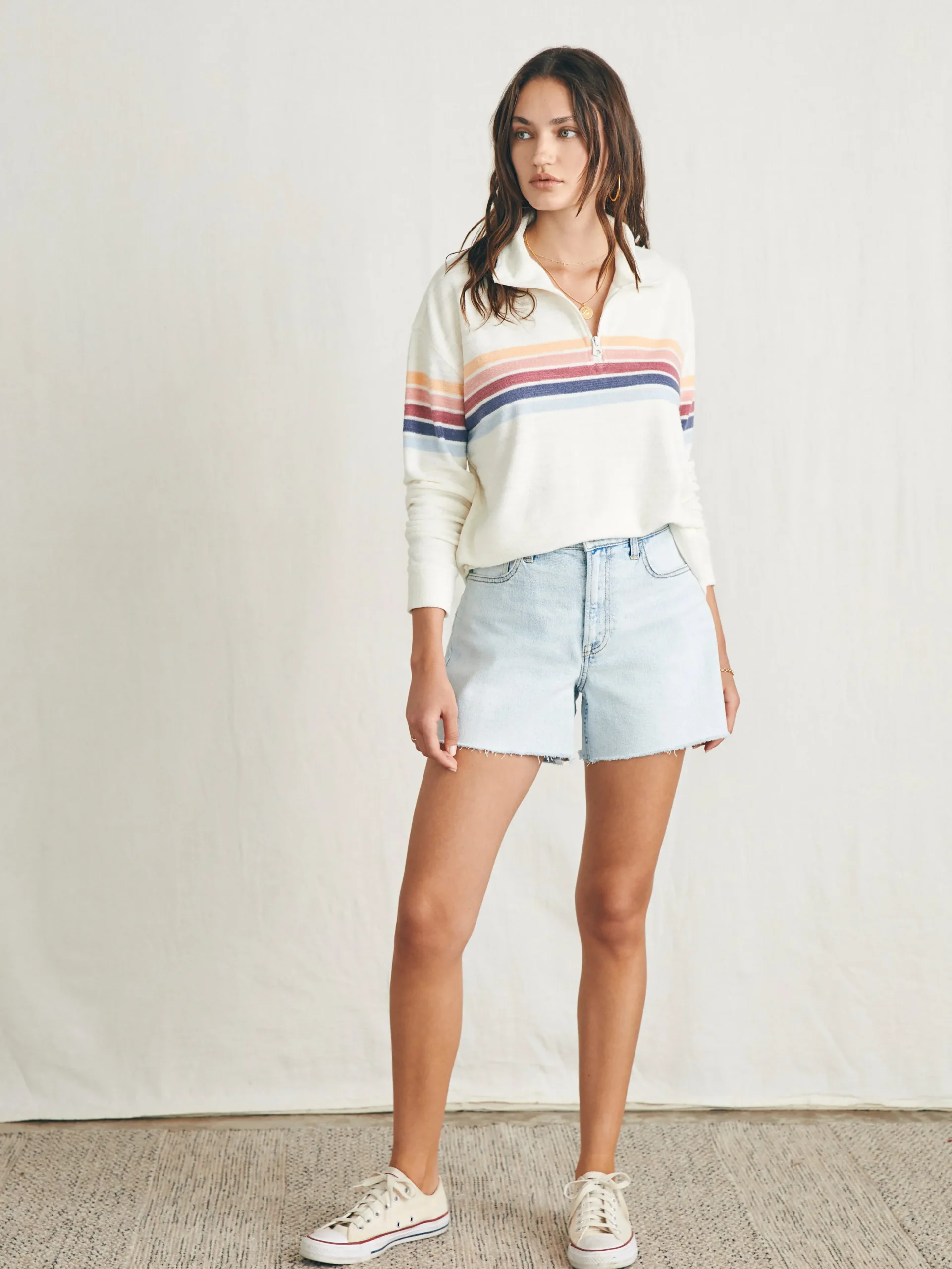 Women Faherty Brand Cabana Towel Terry Quarter Zip -