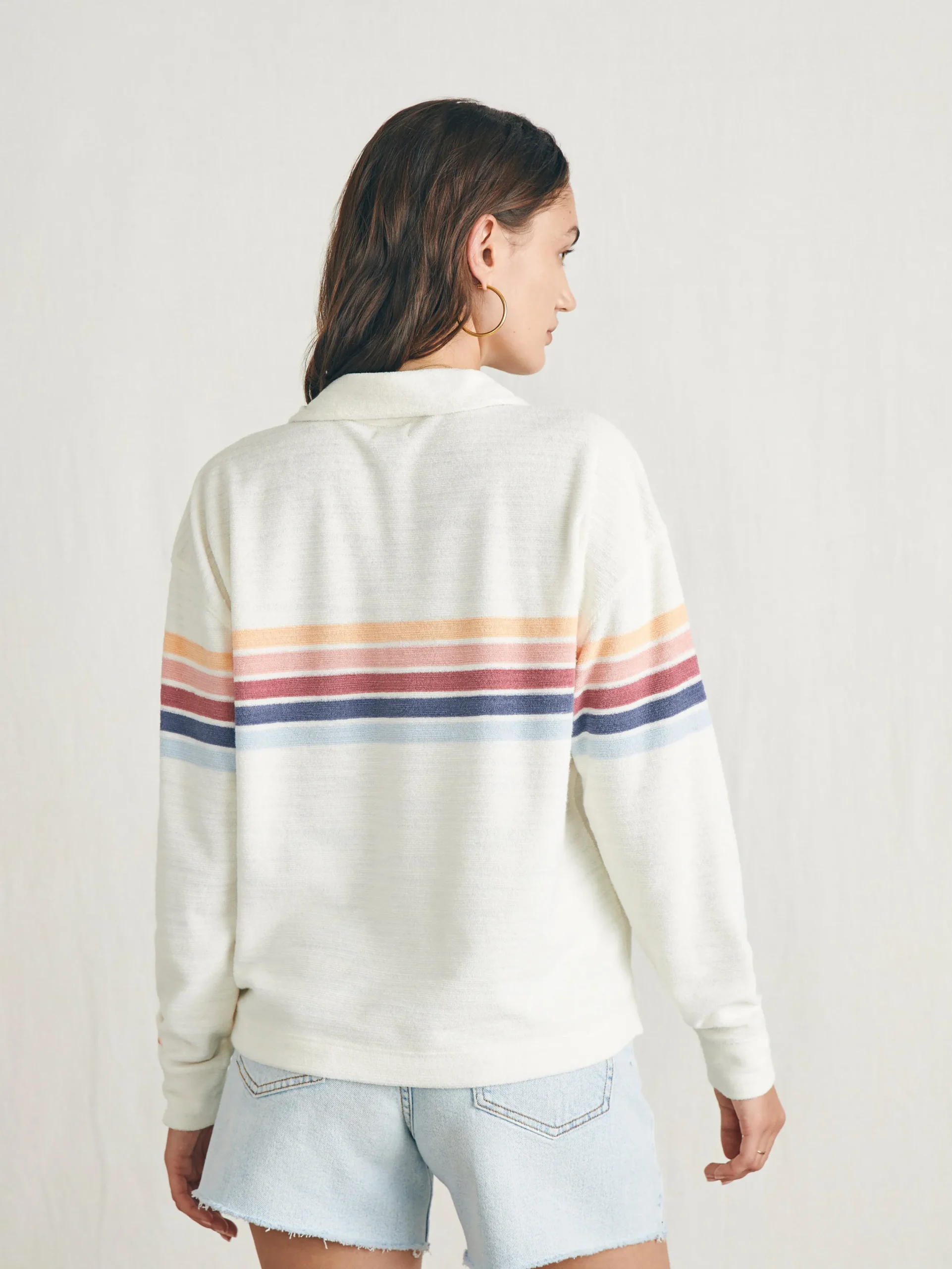 Women Faherty Brand Cabana Towel Terry Quarter Zip -