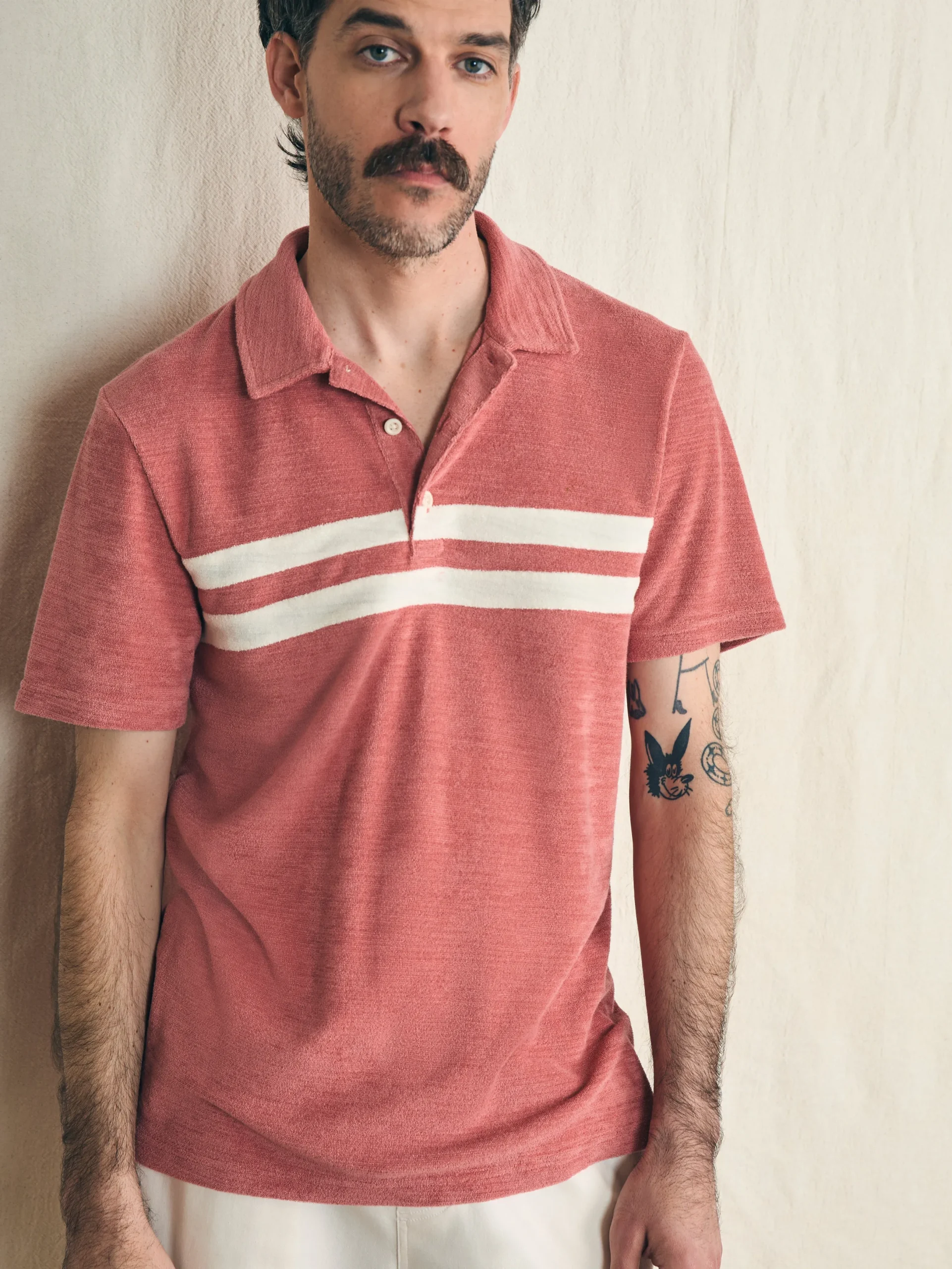 Faherty Brand Cabana Towel Terry Surf Stripe Polo Shirt -