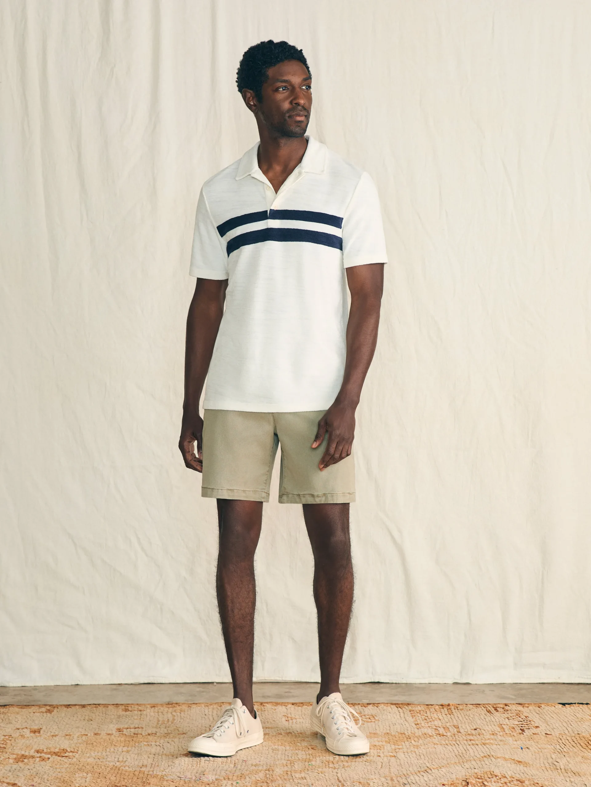 Faherty Brand Cabana Towel Terry Surf Stripe Polo Shirt -