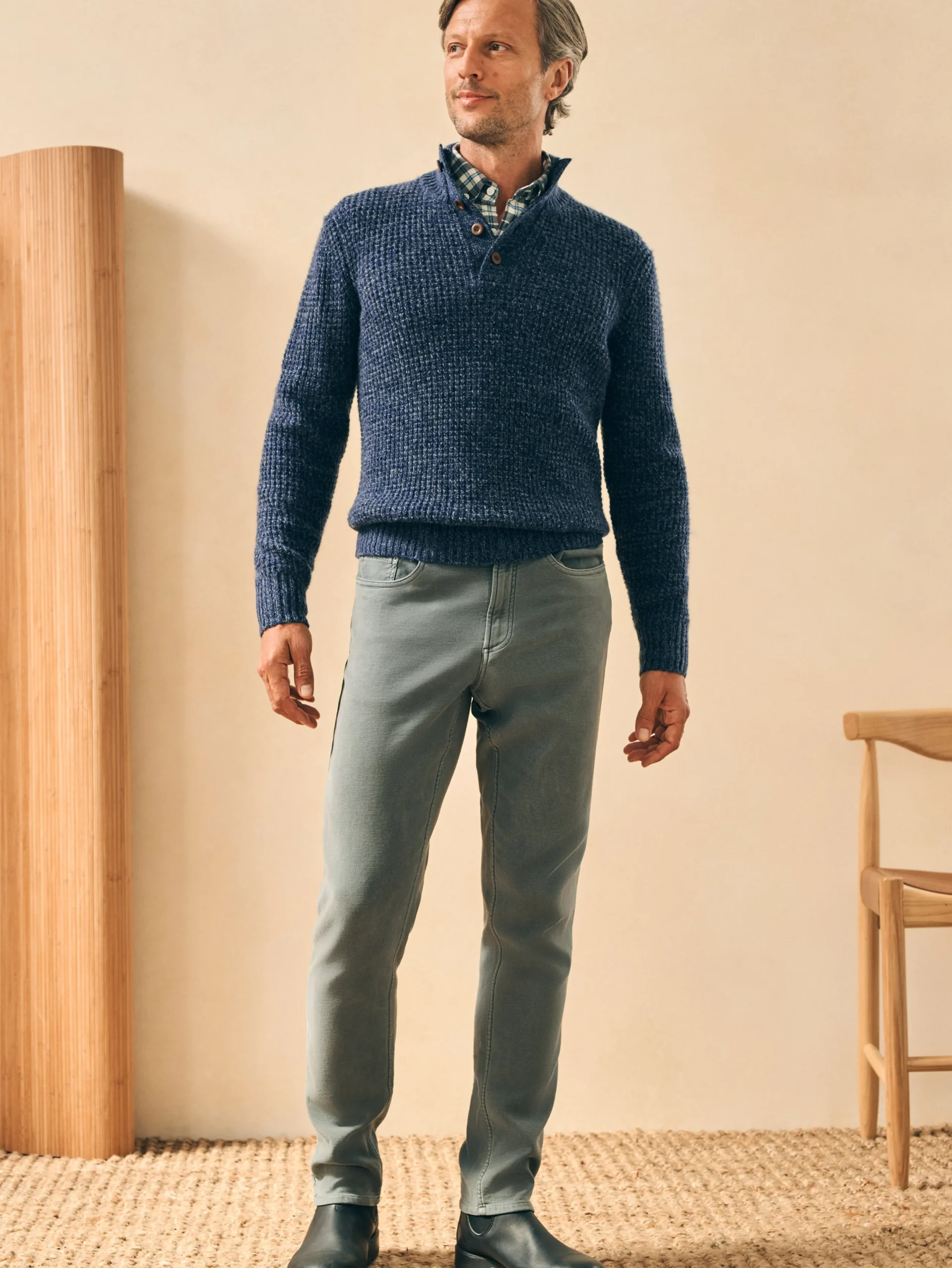 Faherty Brand Cashmere Wool Quarter Button Sweater -