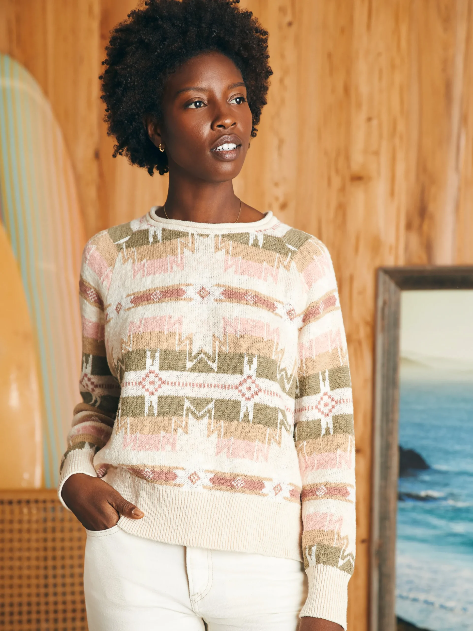 Women Faherty Brand Doug Good Feather Cotton Slub Pullover -