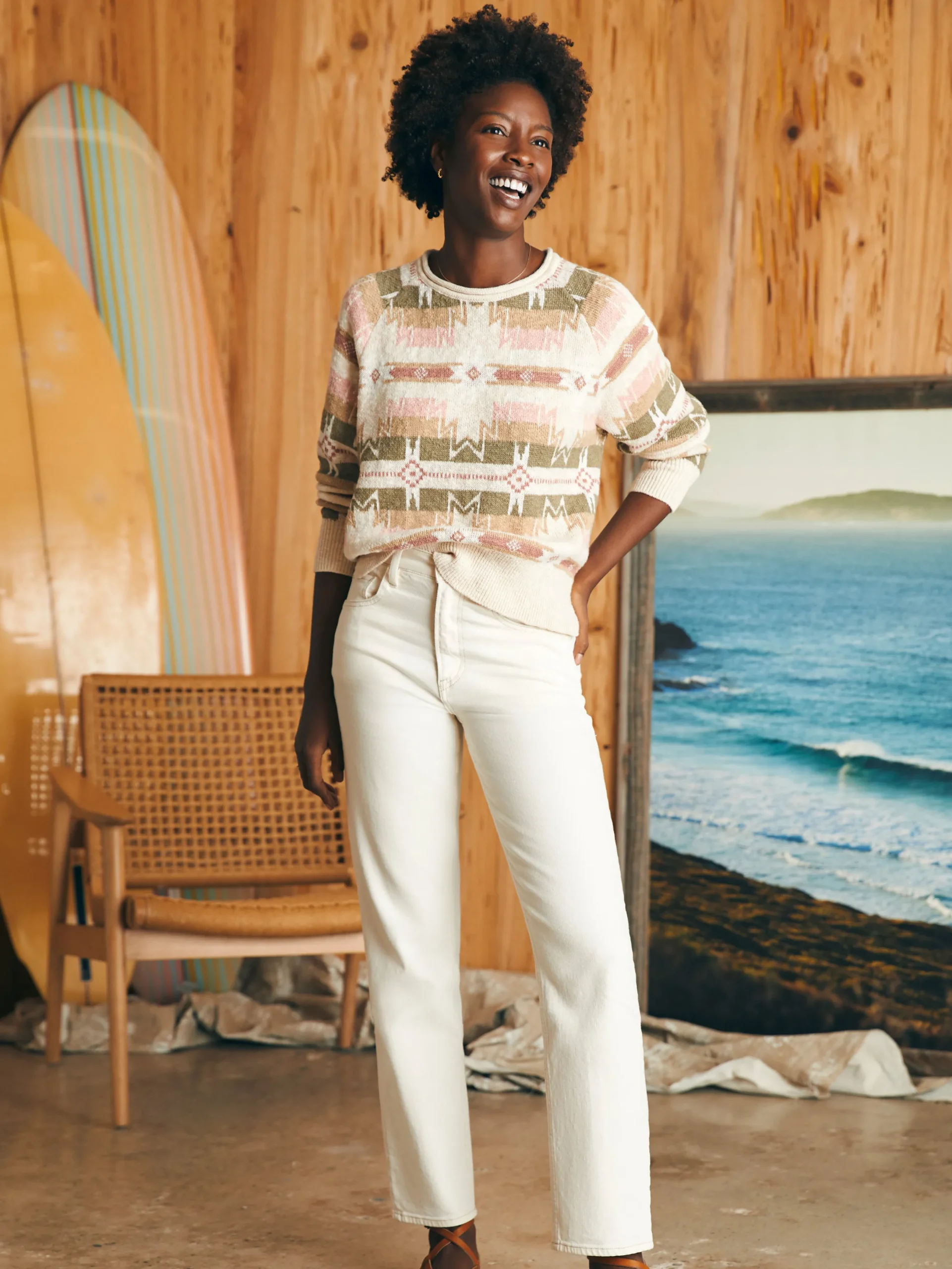 Women Faherty Brand Doug Good Feather Cotton Slub Pullover -