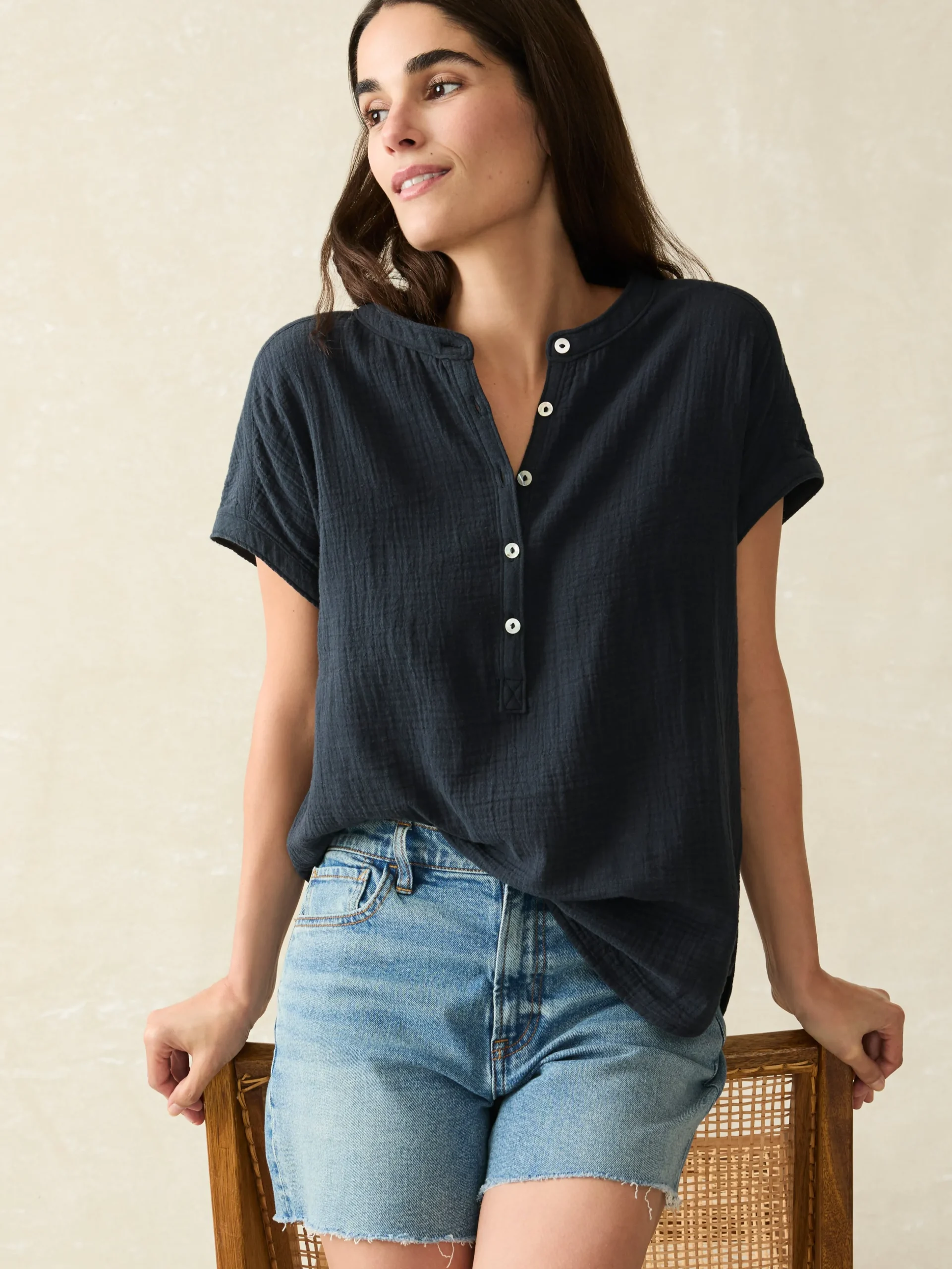 Women Faherty Brand Dream Cotton Gauze Desmond Top -