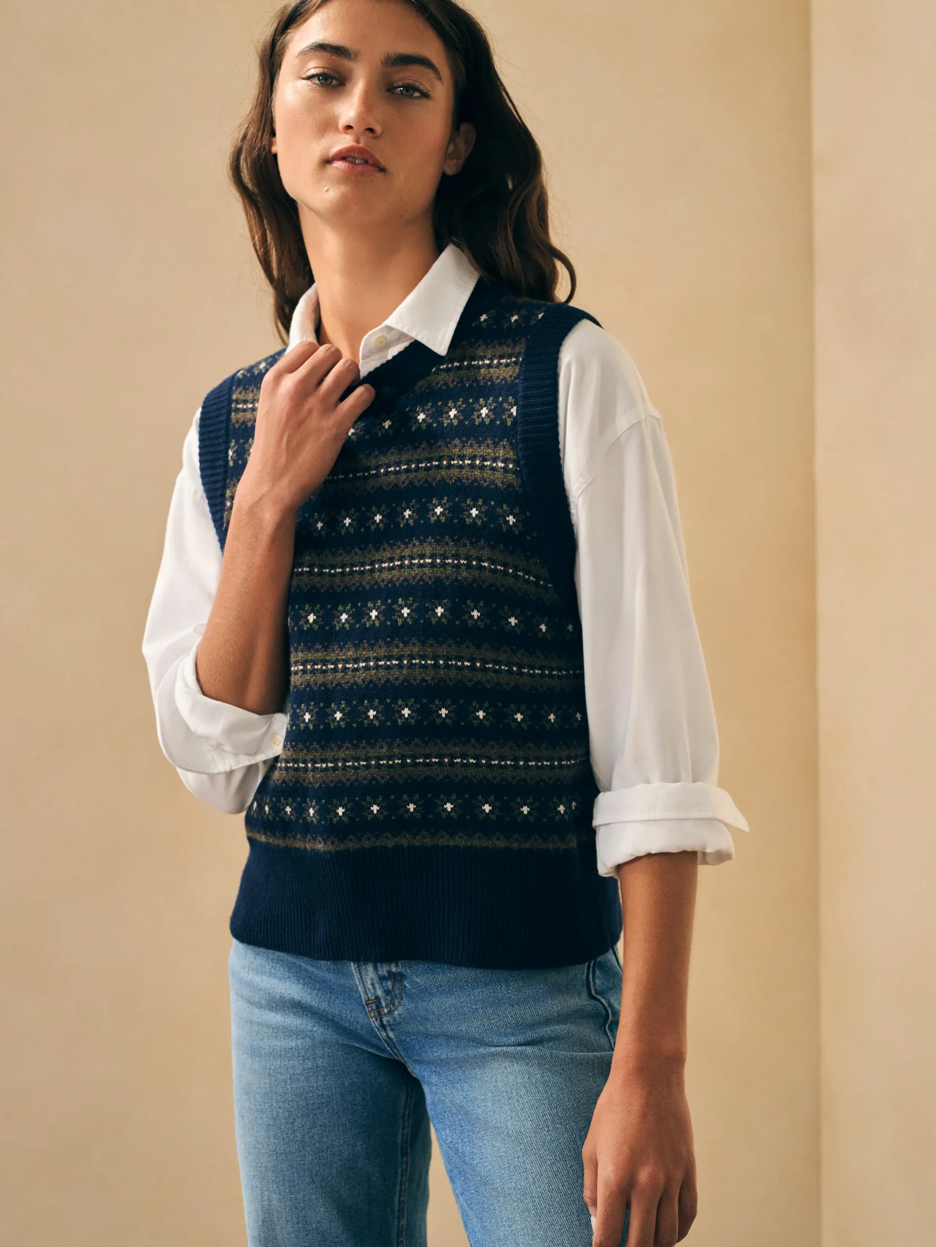 Women Faherty Brand Highland Fair Isle Sweater Vest -