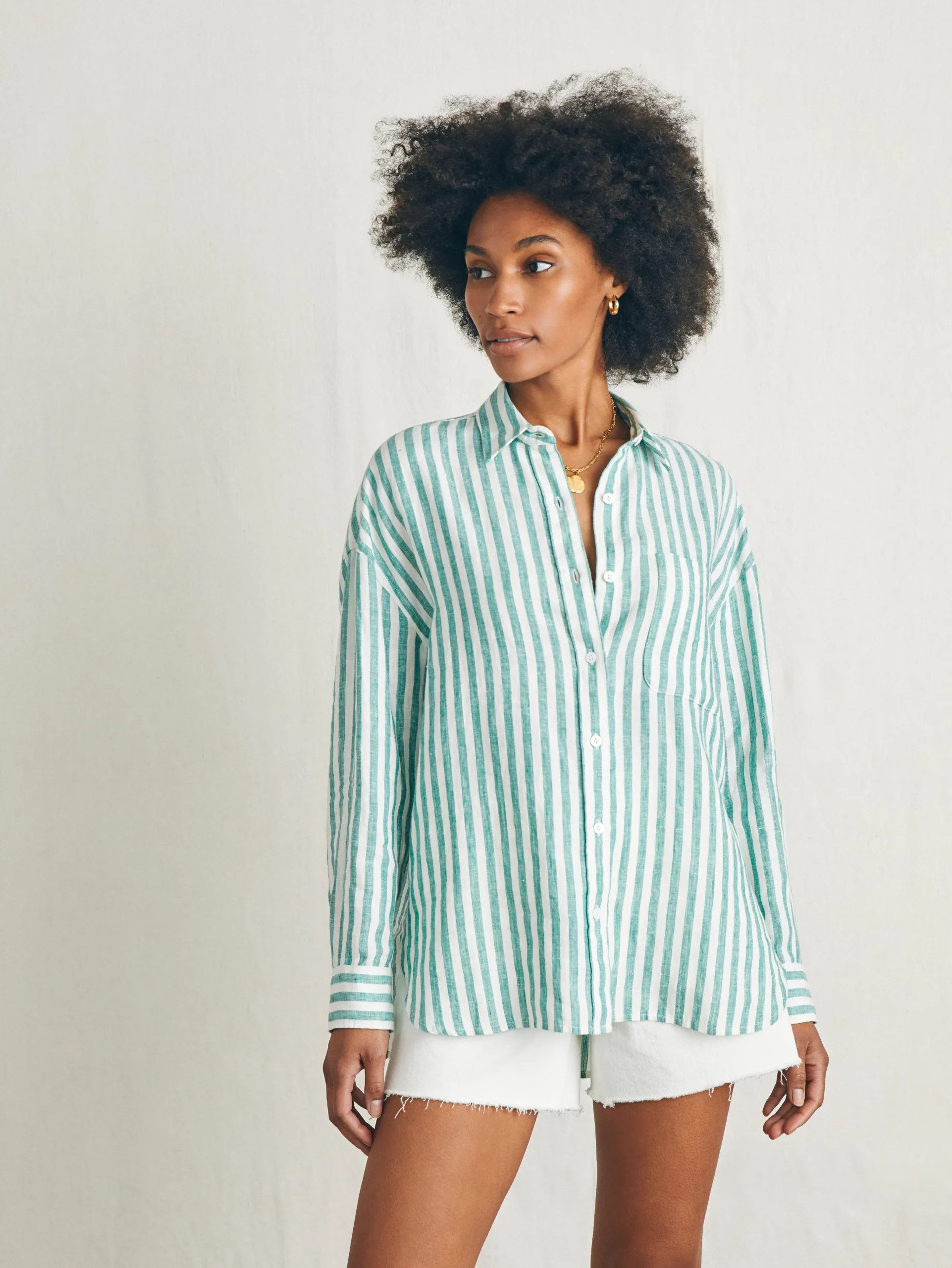 Women Faherty Brand Laguna Linen Relaxed Shirt -