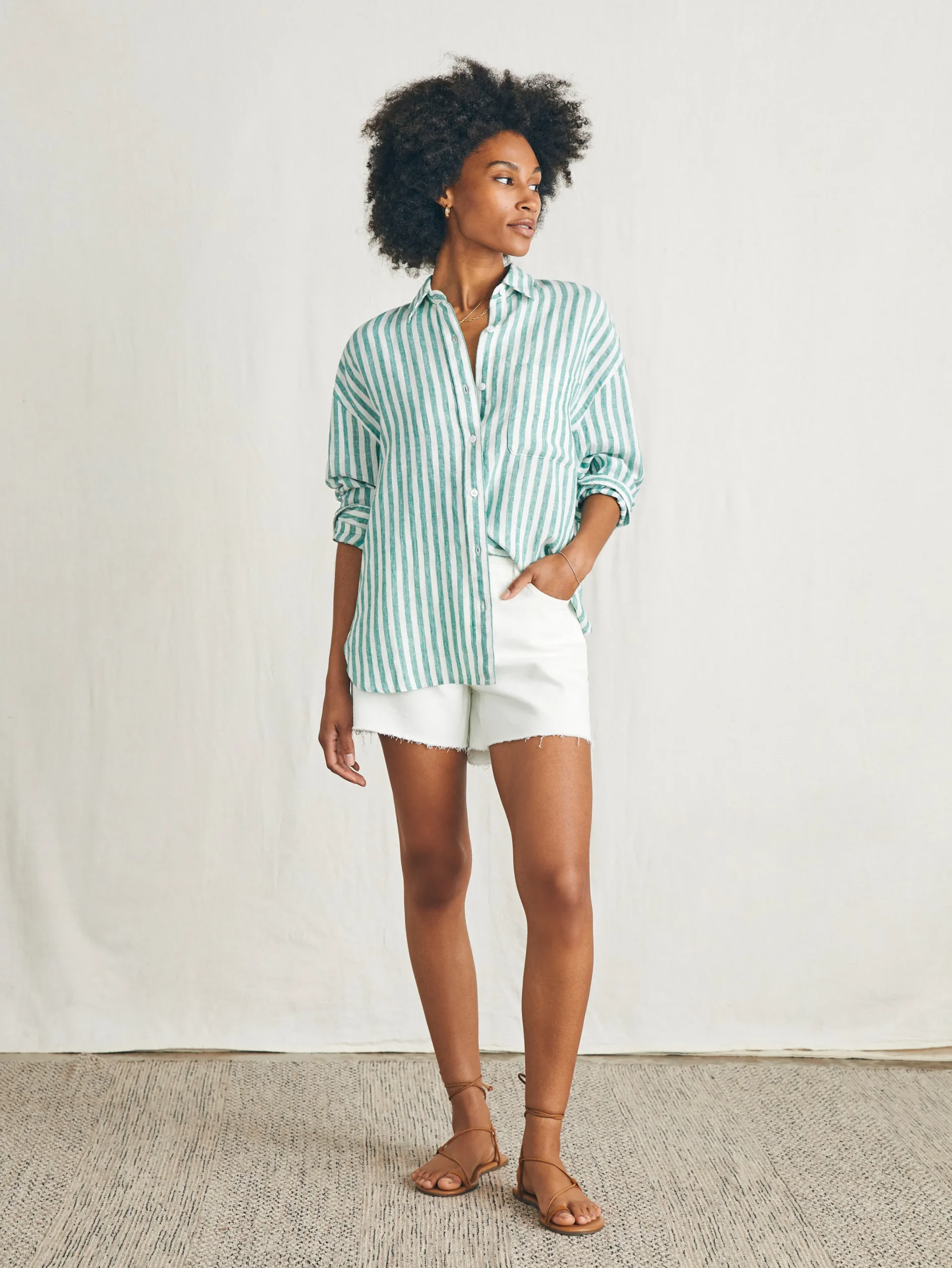 Women Faherty Brand Laguna Linen Relaxed Shirt -