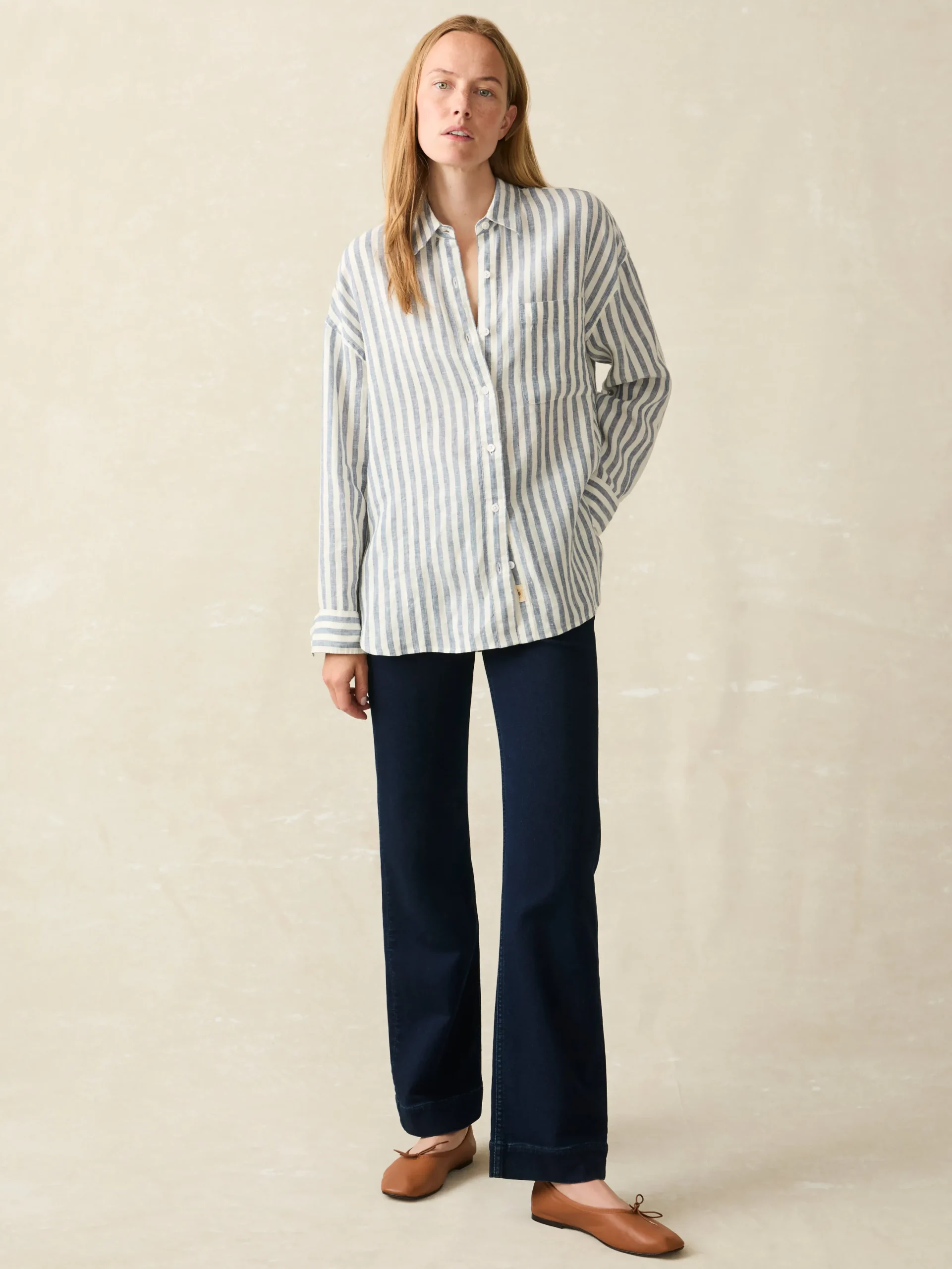 Women Faherty Brand Laguna Linen Relaxed Shirt -