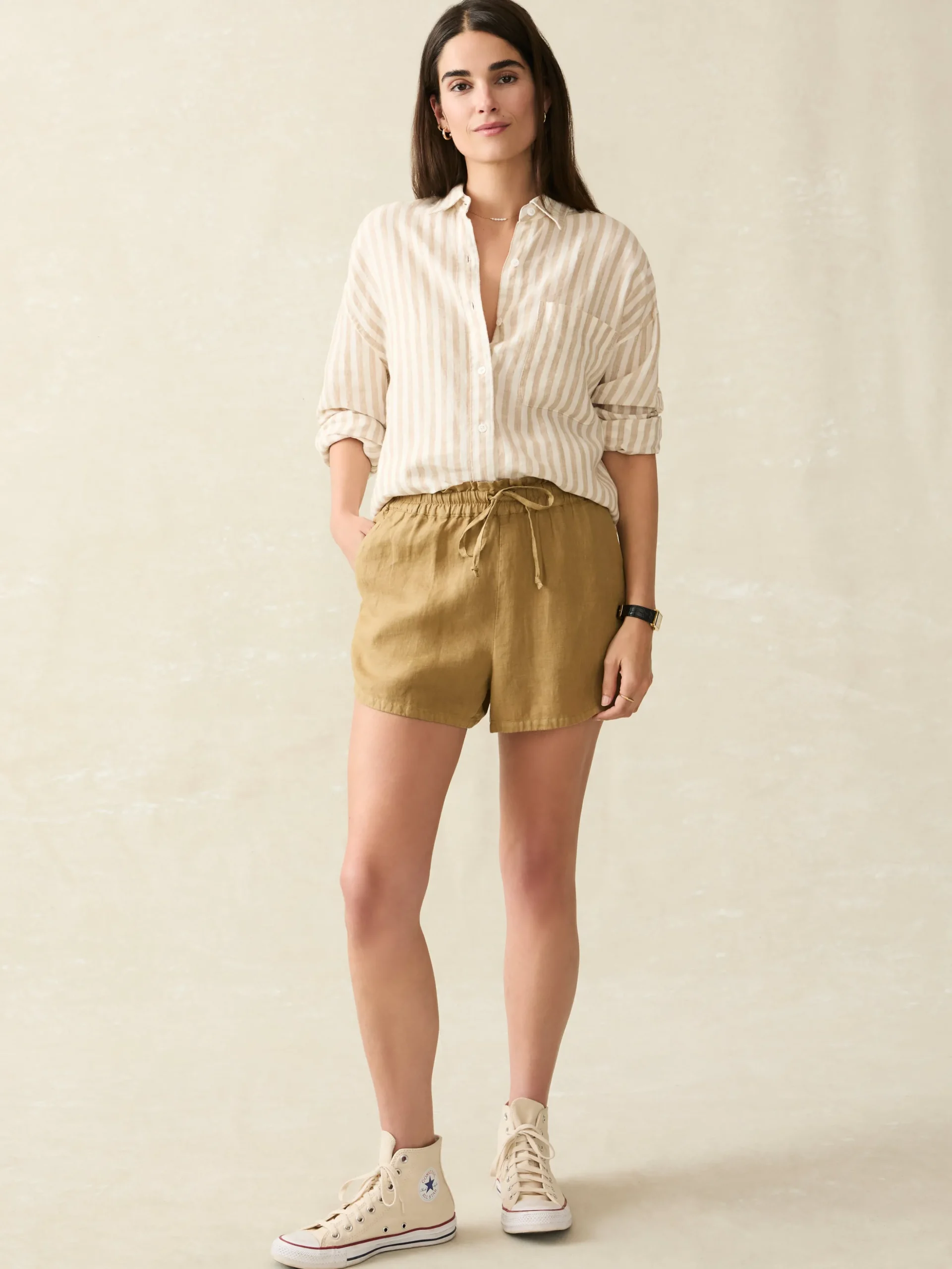Women Faherty Brand Laguna Linen Tie Waist Short -