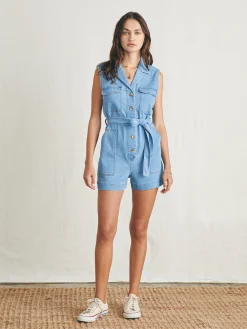 Women Faherty Brand Linen Denim Romper -