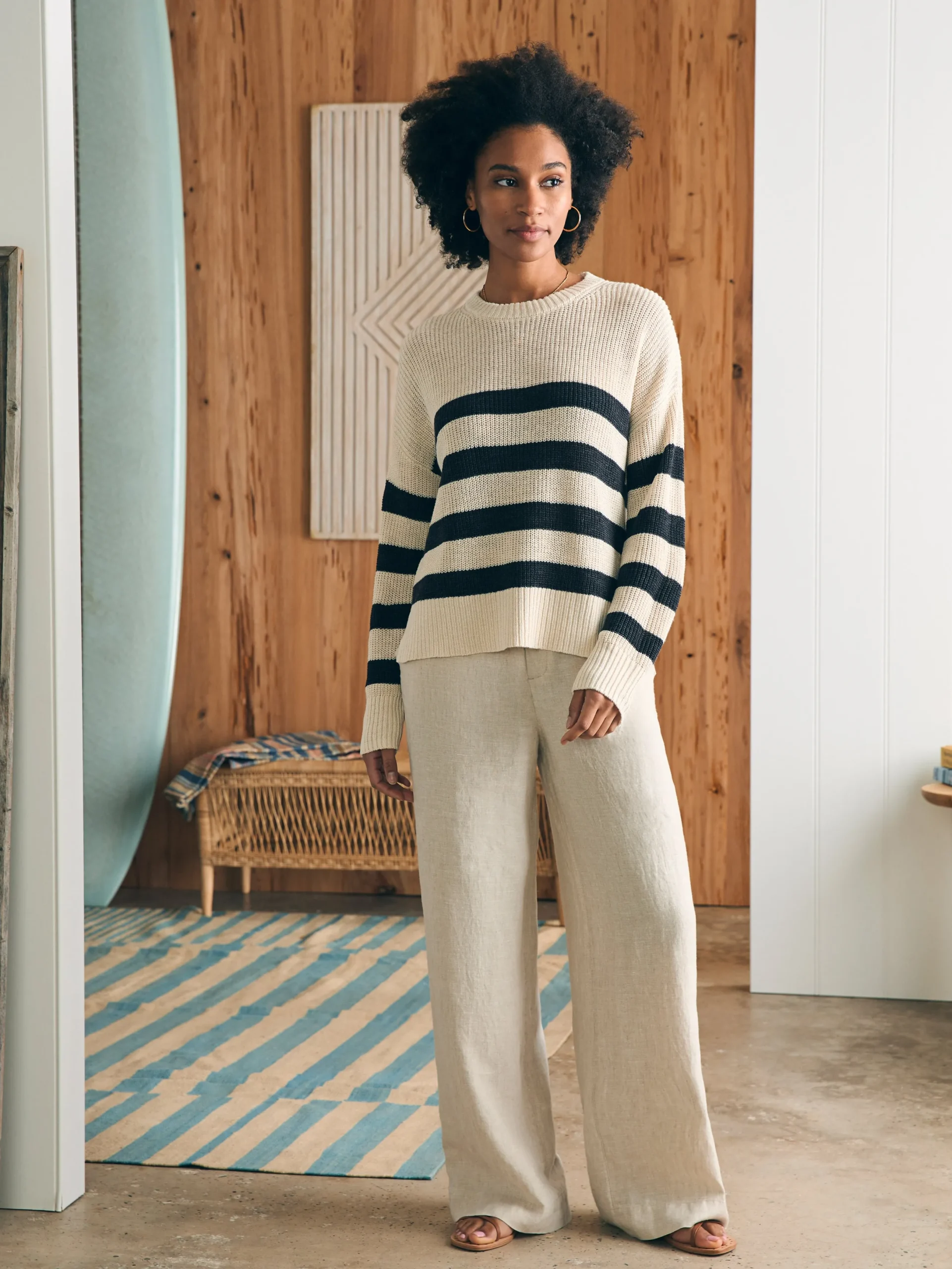 Women Faherty Brand Miramar Linen Crew Sweater -