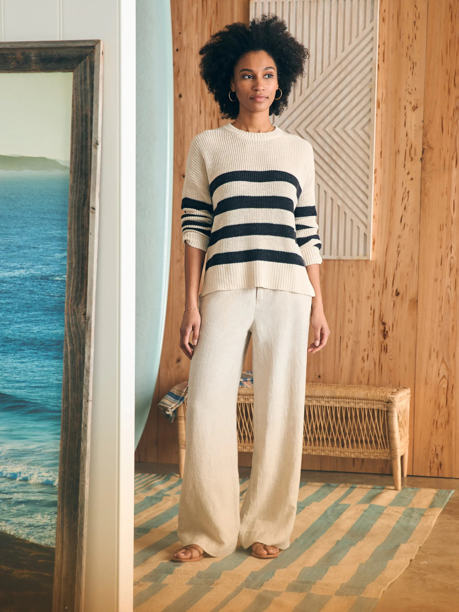 Women Faherty Brand Miramar Linen Crew Sweater -