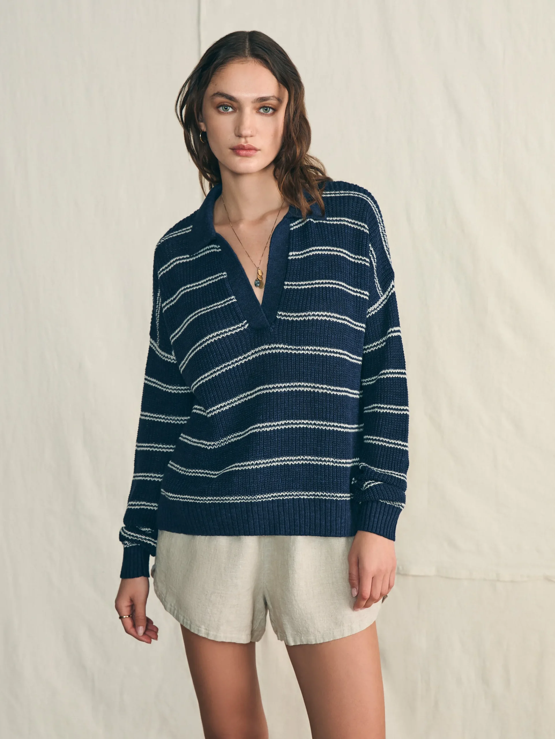 Women Faherty Brand Miramar Linen Polo -