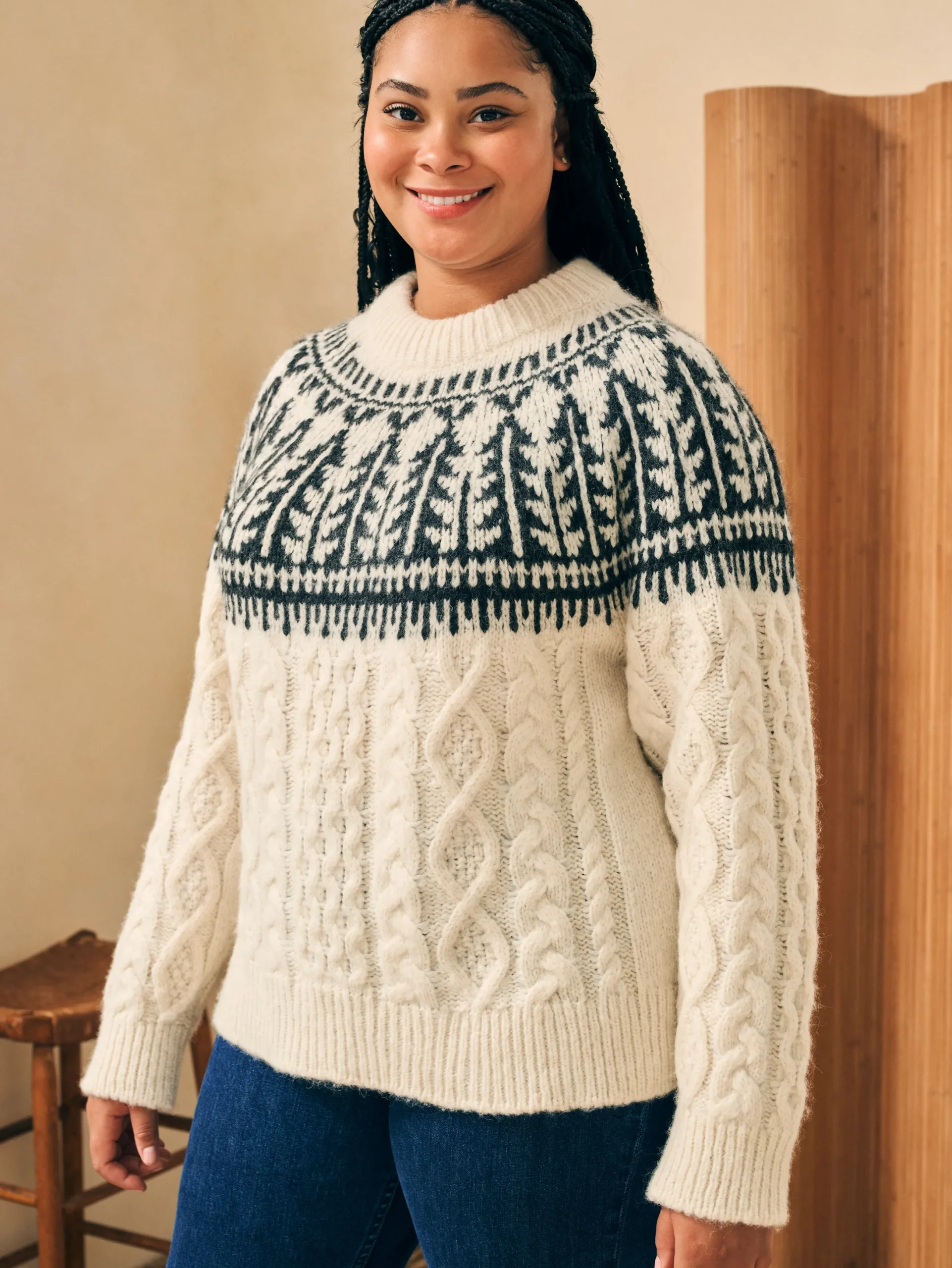 Women Faherty Brand Native Knitter Frost Fair Isle Crew -