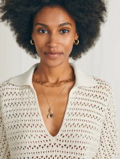 Women Faherty Brand Nusa Crochet Polo Sweater -