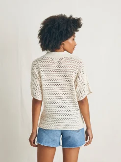 Women Faherty Brand Nusa Crochet Polo Sweater -