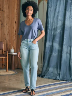 Women Faherty Brand Oceanside Linen V-Neck Tee -