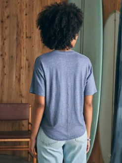 Women Faherty Brand Oceanside Linen V-Neck Tee -