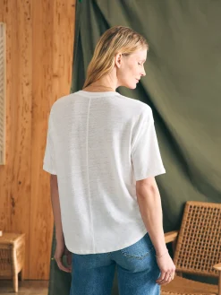 Women Faherty Brand Oceanside Linen V-Neck Tee -