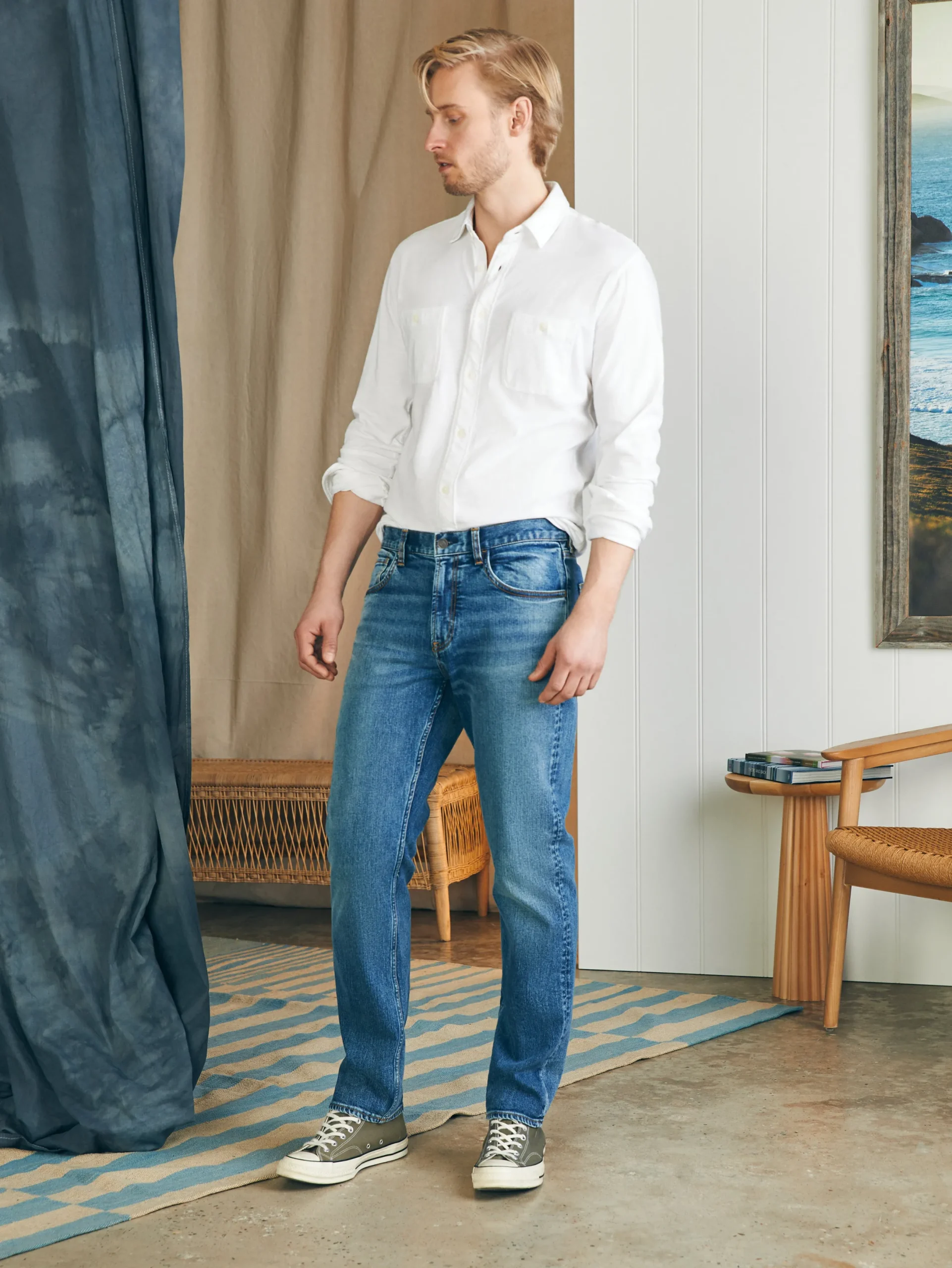 Faherty Brand Organic Cotton Slim Straight Denim (32" Inseam) -