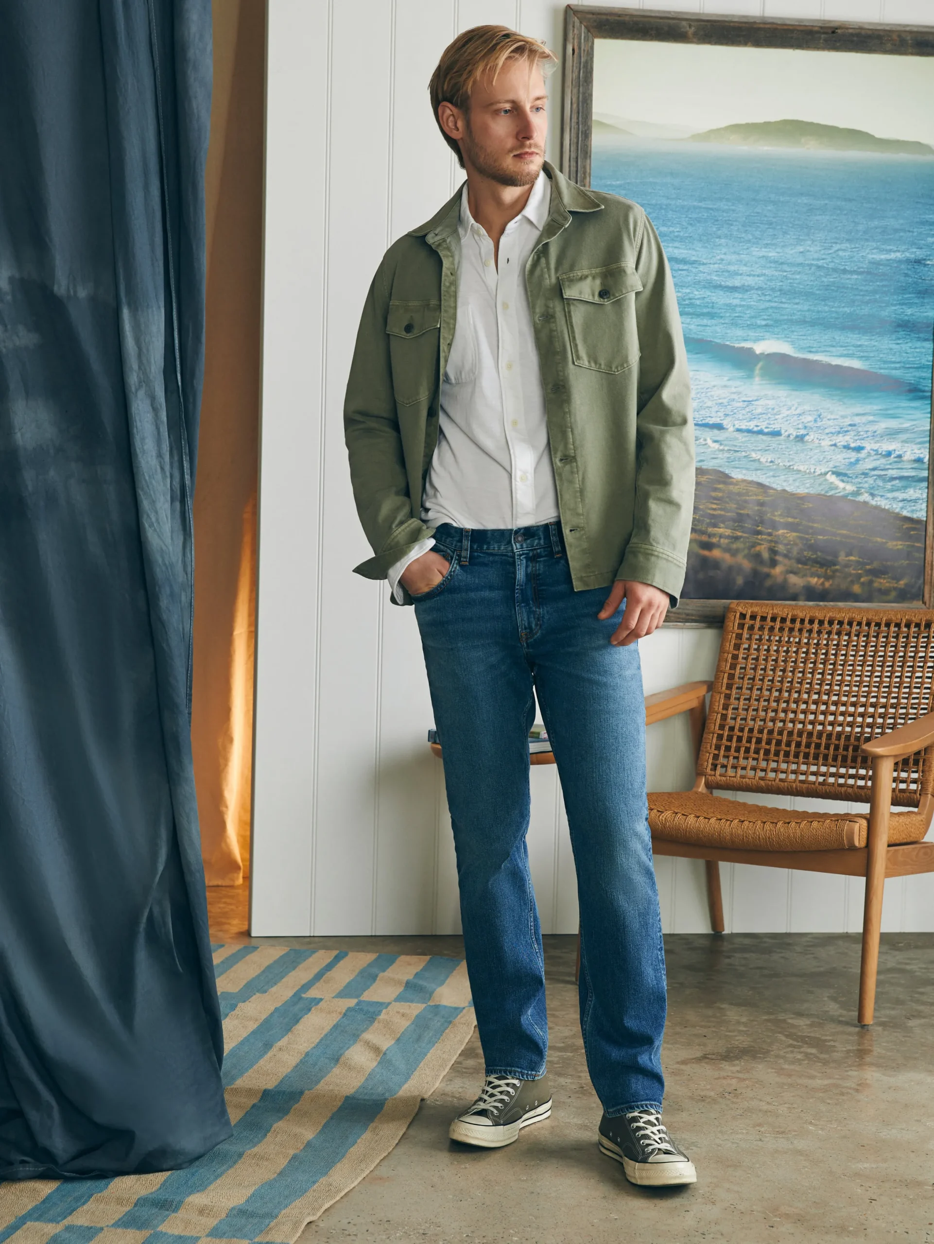Faherty Brand Organic Cotton Slim Straight Denim (32" Inseam) -