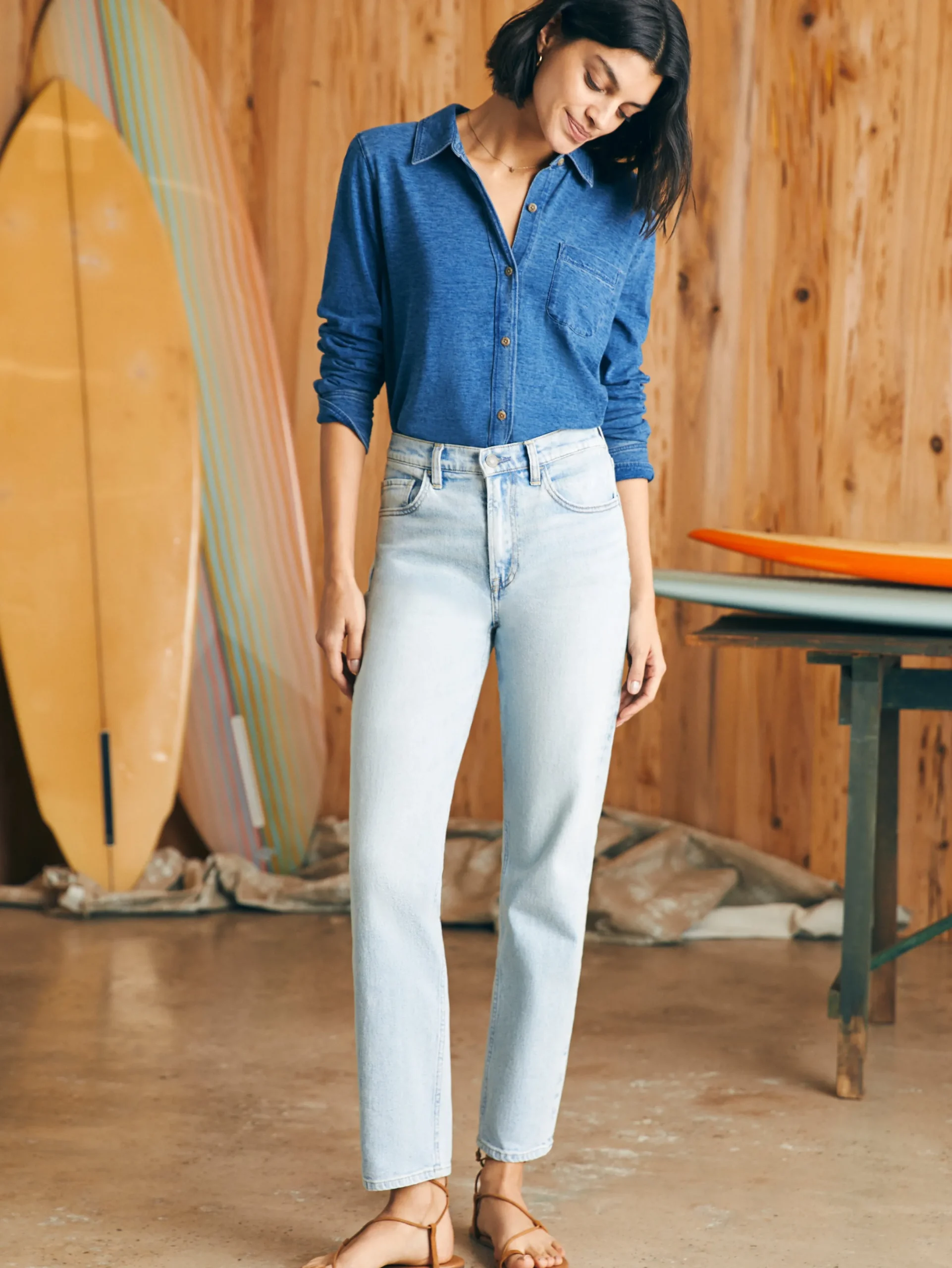 Women Faherty Brand Organic Cotton Slim Straight Denim -