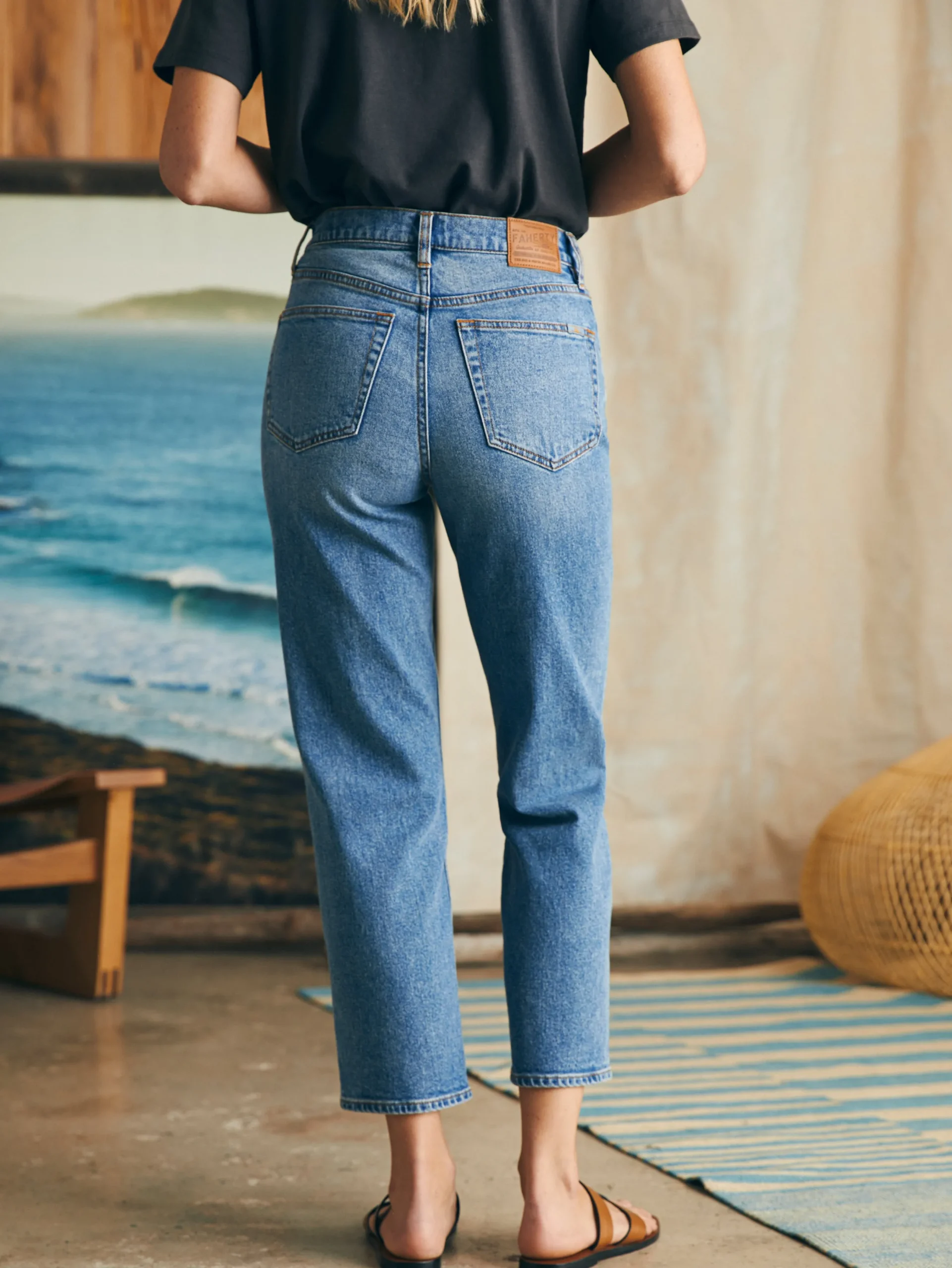 Women Faherty Brand Organic Cotton Slim Straight Ankle Denim -