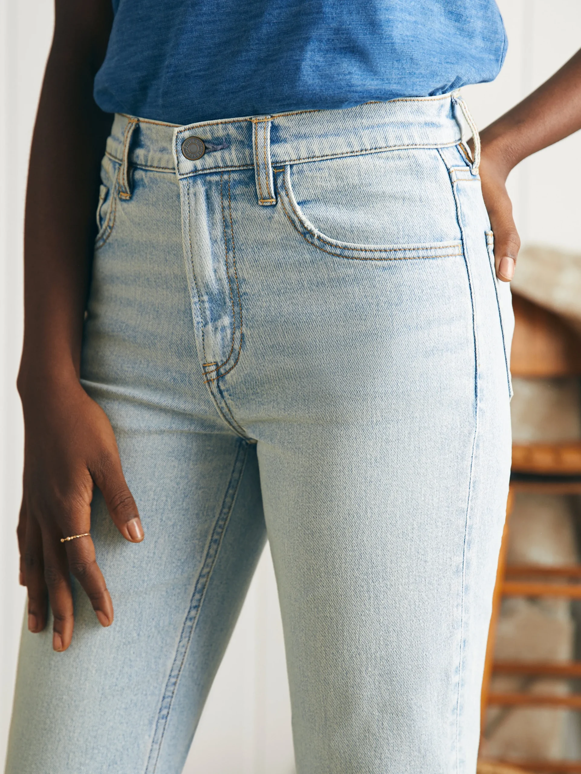 Women Faherty Brand Organic Cotton Slim Straight Ankle Denim -