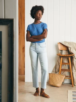 Women Faherty Brand Organic Cotton Slim Straight Ankle Denim -