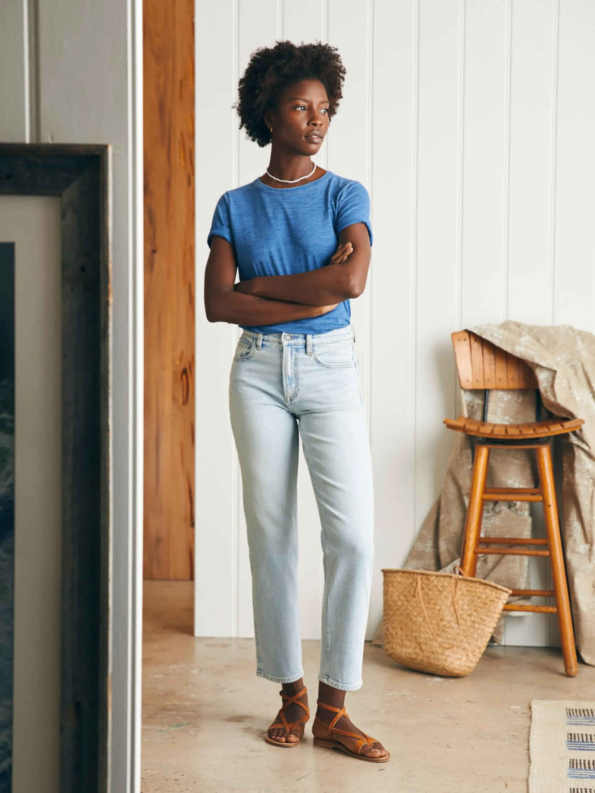 Women Faherty Brand Organic Cotton Slim Straight Ankle Denim -