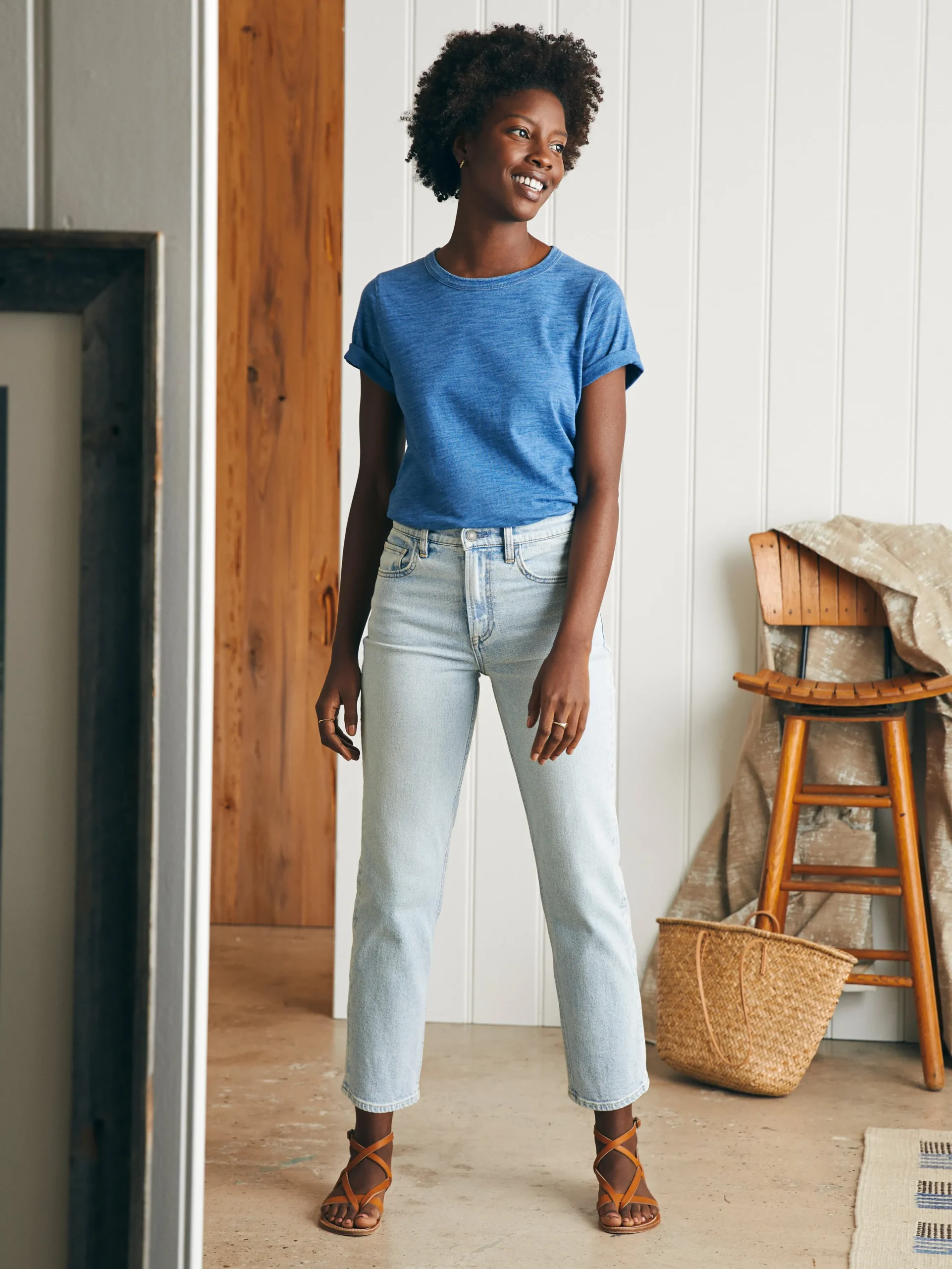 Women Faherty Brand Organic Cotton Slim Straight Ankle Denim -