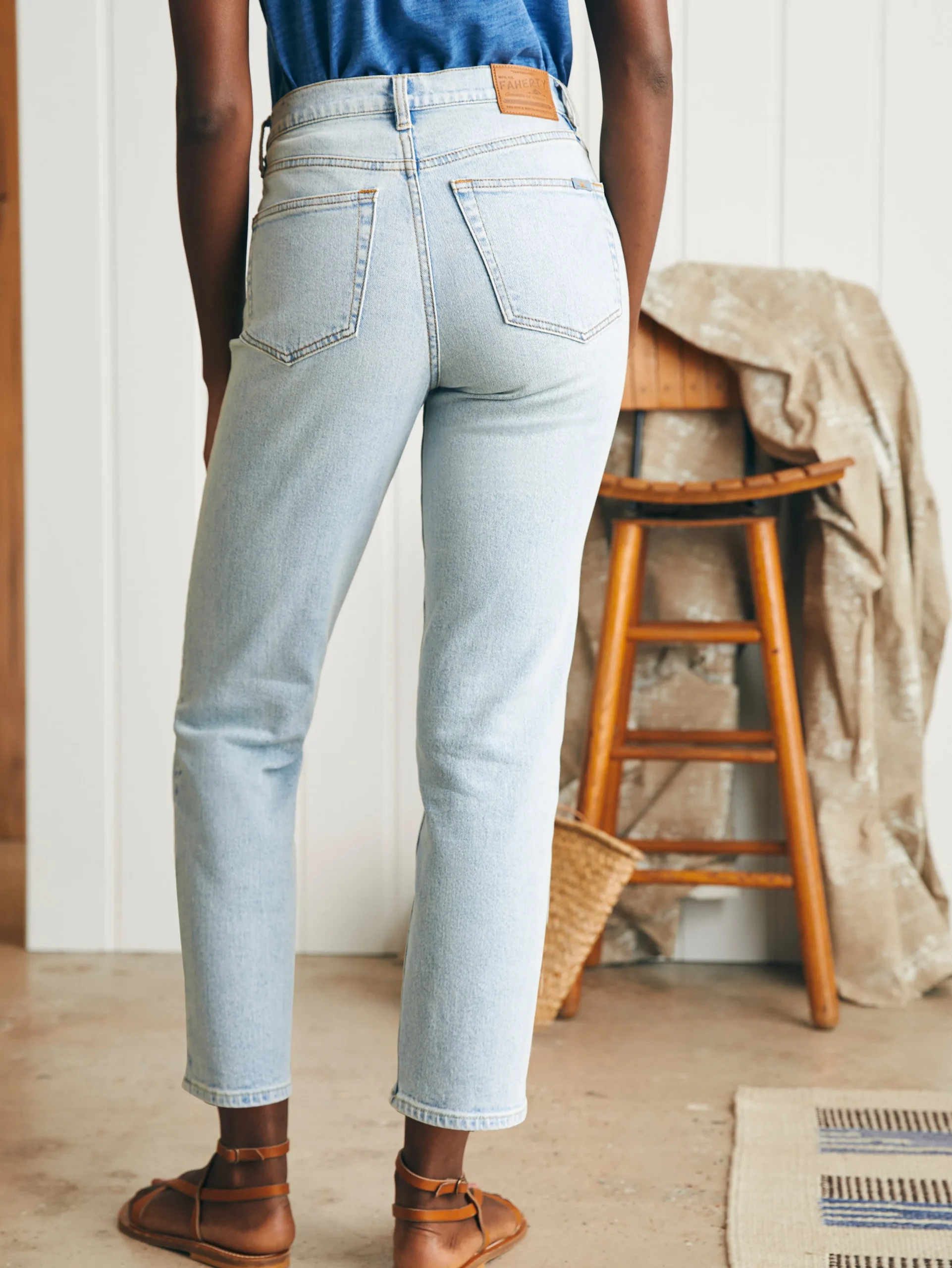 Women Faherty Brand Organic Cotton Slim Straight Ankle Denim -