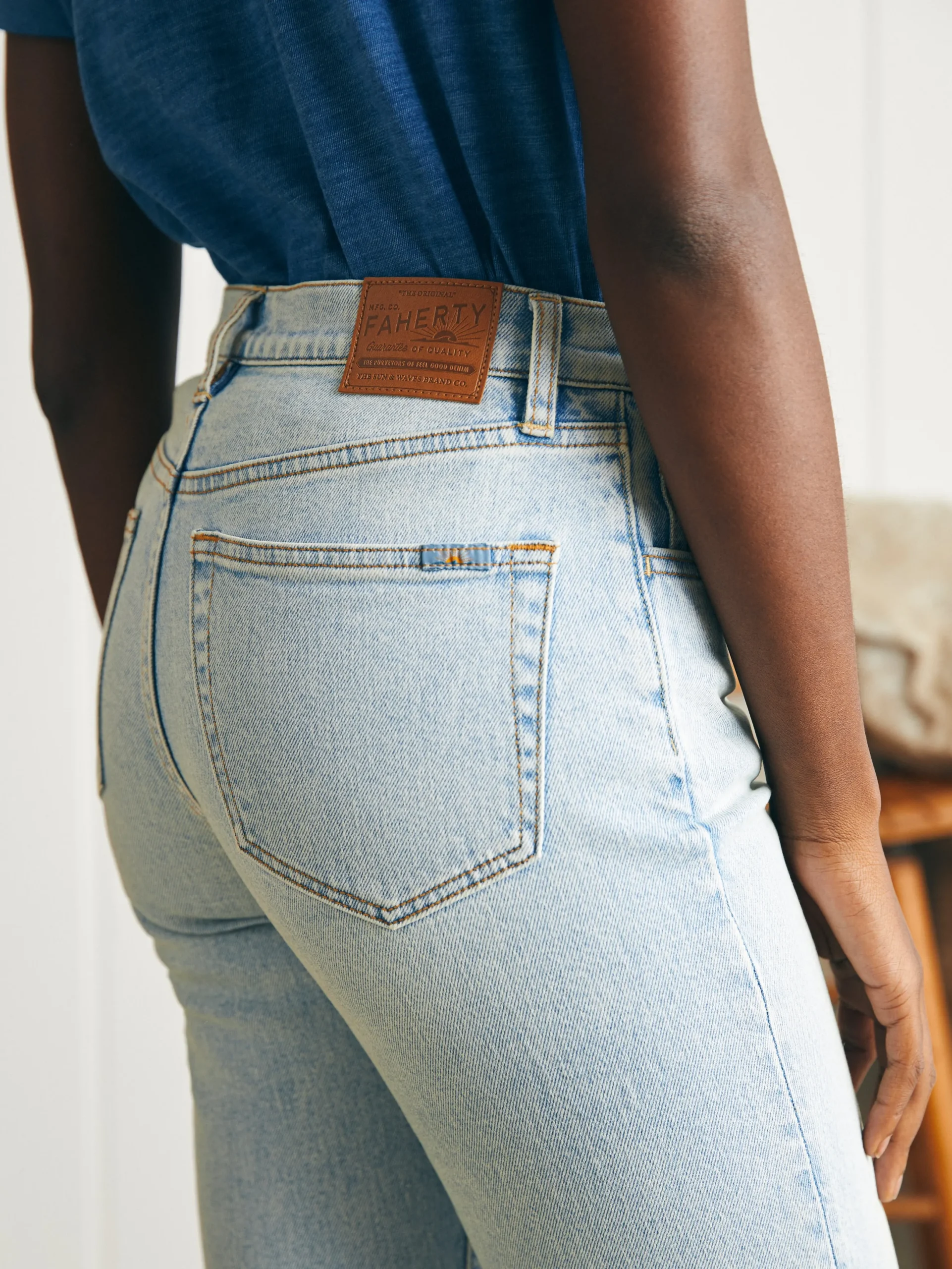 Women Faherty Brand Organic Cotton Slim Straight Ankle Denim -