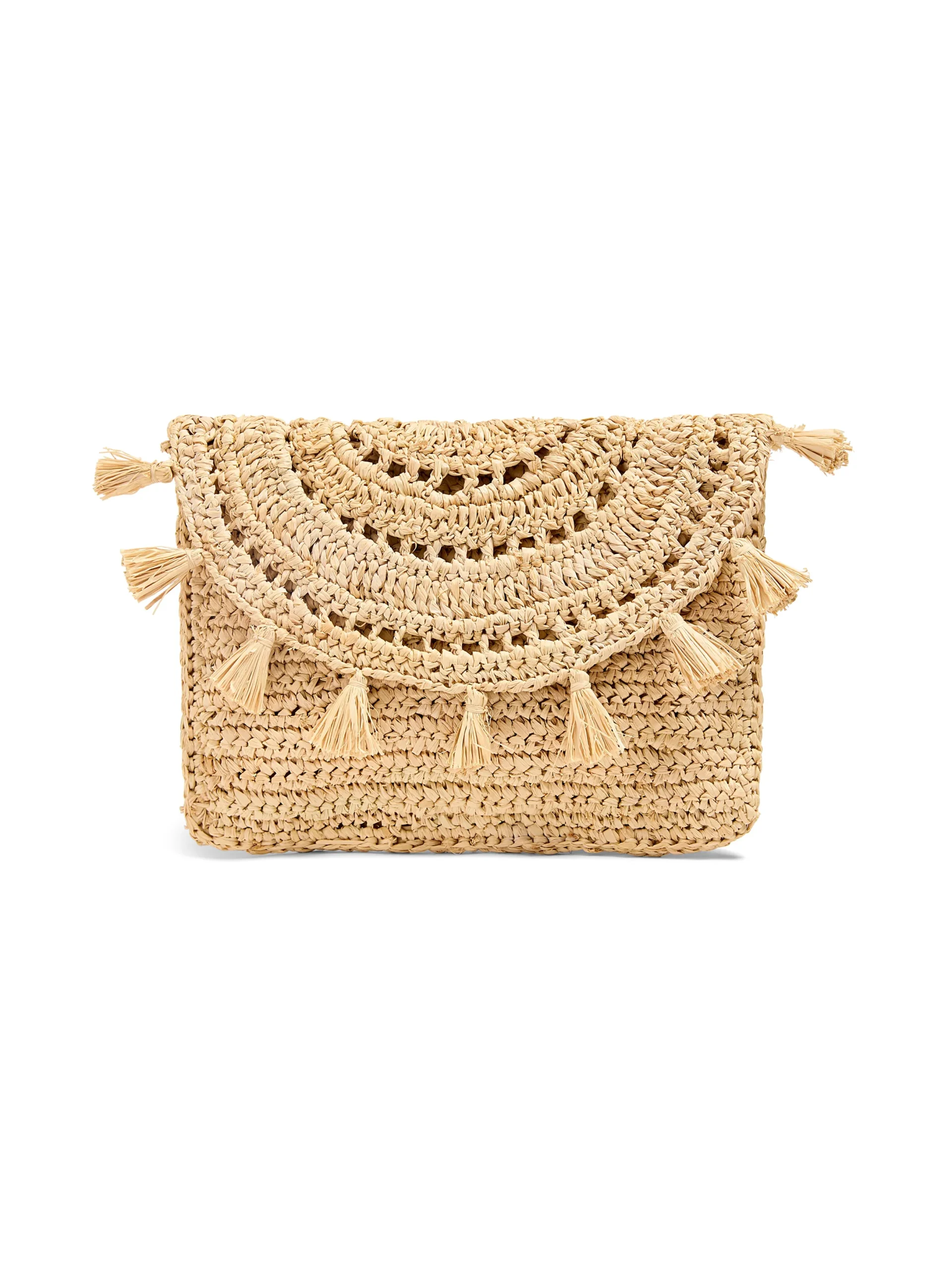 Women Faherty Brand Raffia Tassel Clutch -