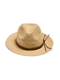 Women Faherty Brand Raffia Trim Crochet Fedora -