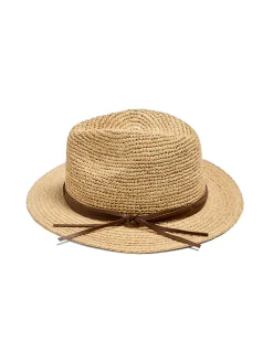 Women Faherty Brand Raffia Trim Crochet Fedora -