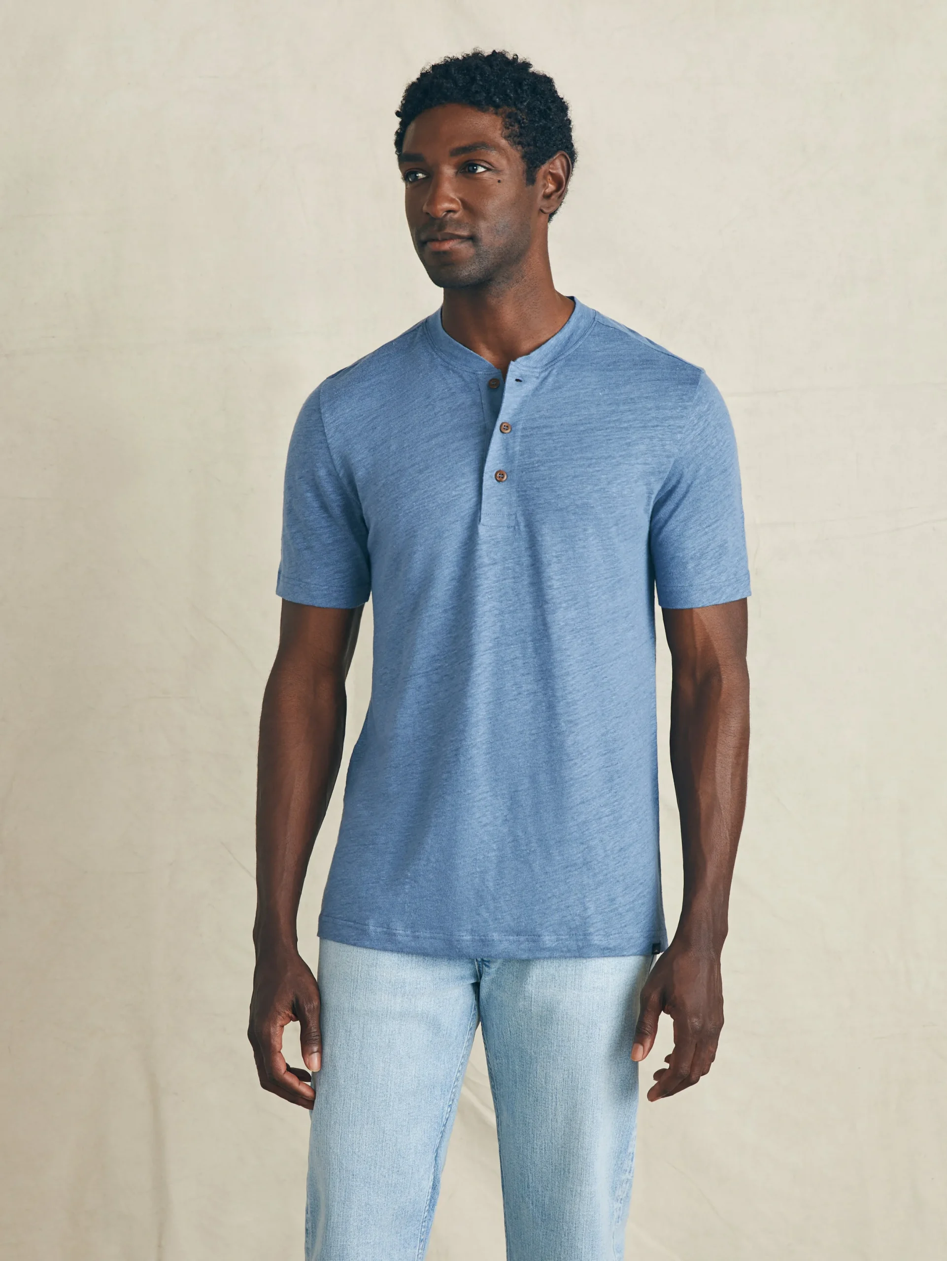 Faherty Brand Short-Sleeve Linen Henley -
