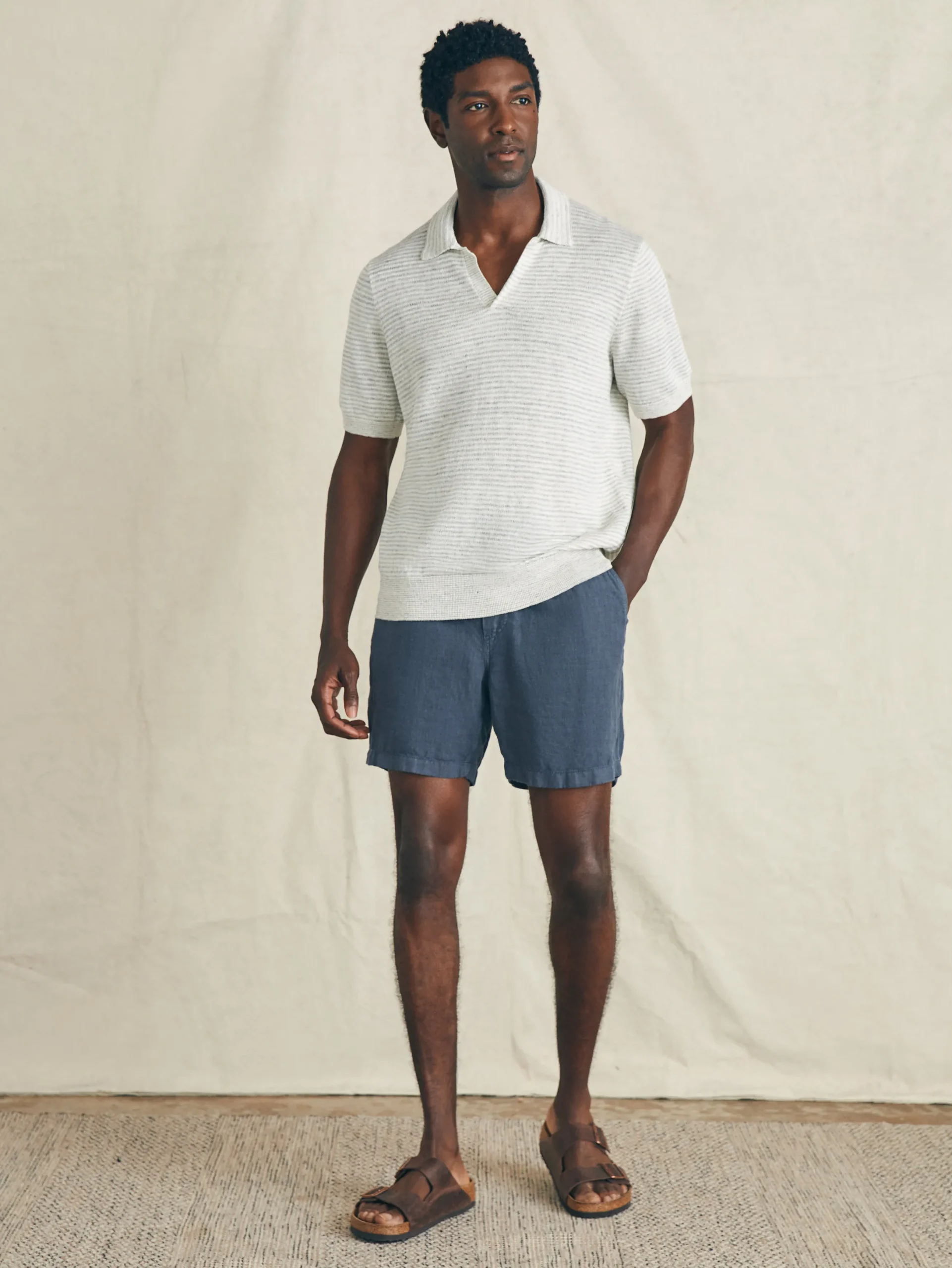 Faherty Brand Short-Sleeve Linen Sweater Polo -