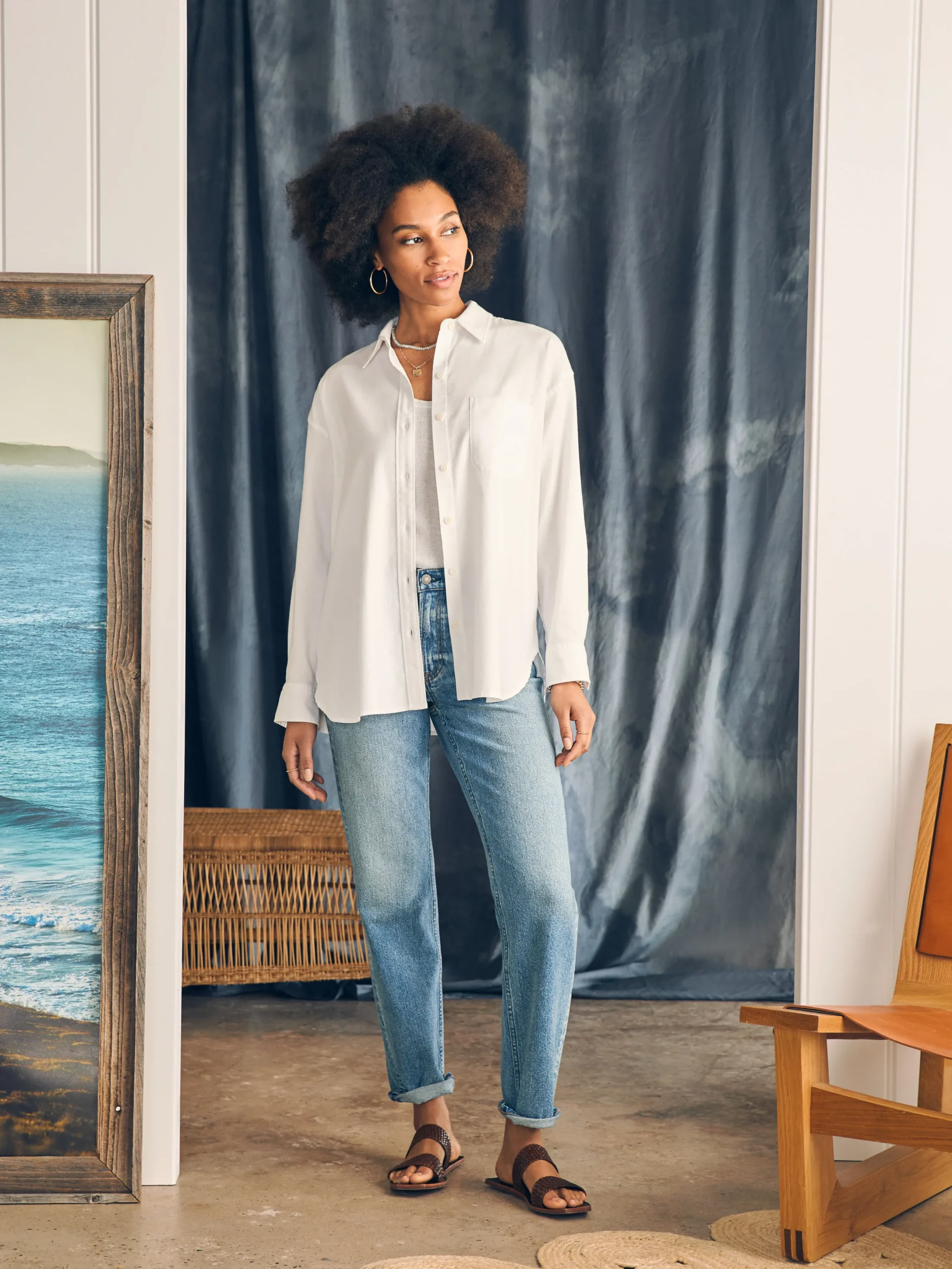 Women Faherty Brand Stretch Oxford Relaxed Shirt -