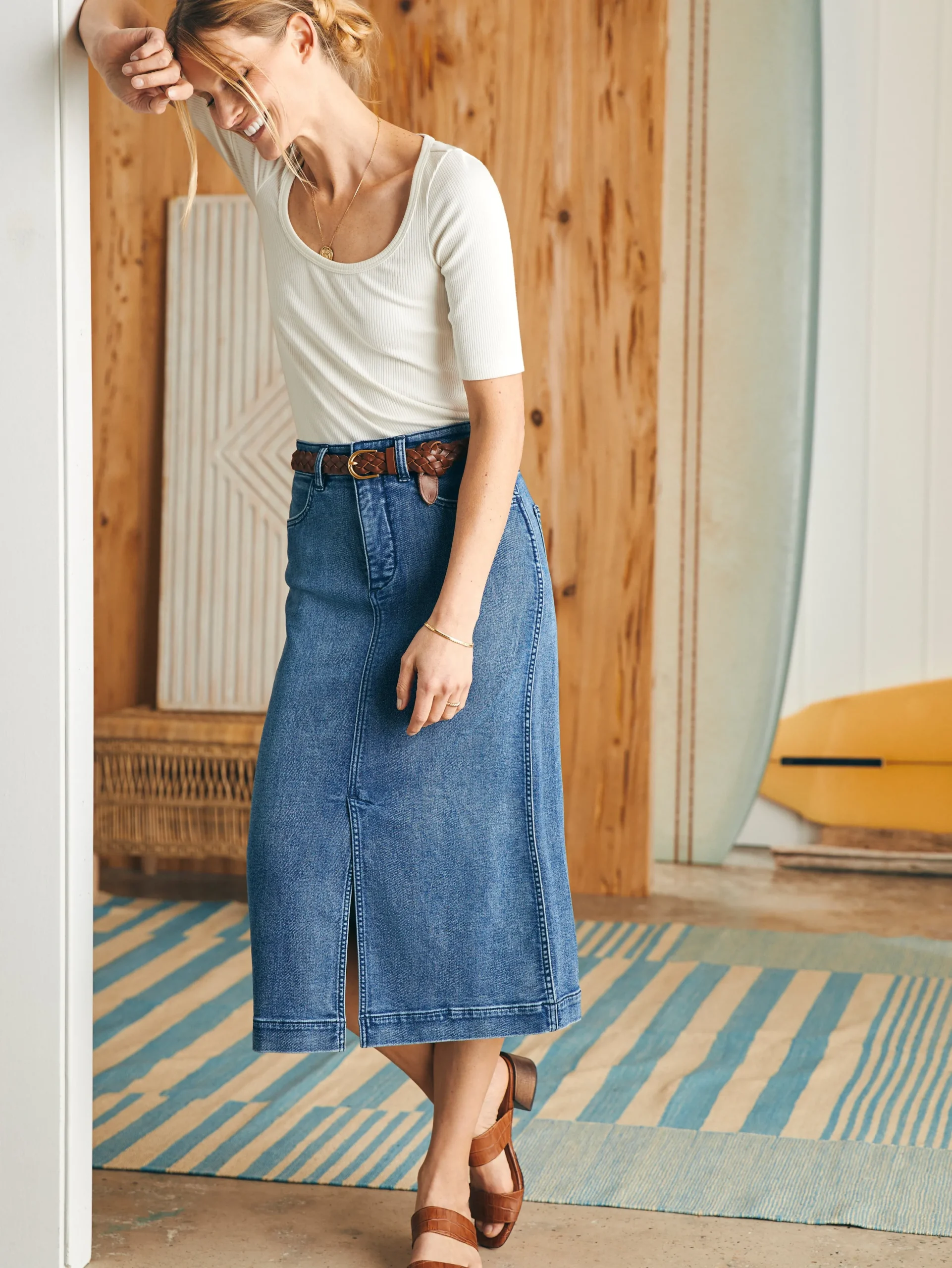 Women Faherty Brand Stretch Terry Midi Skirt -