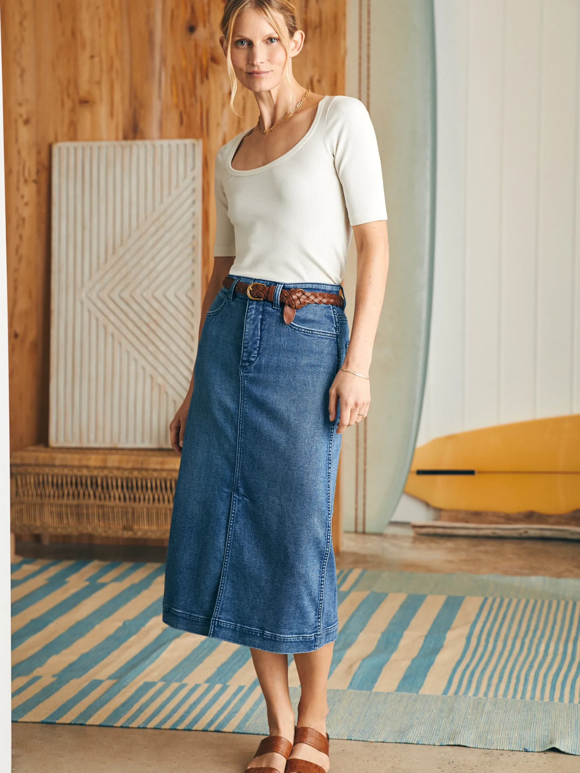 Women Faherty Brand Stretch Terry Midi Skirt -