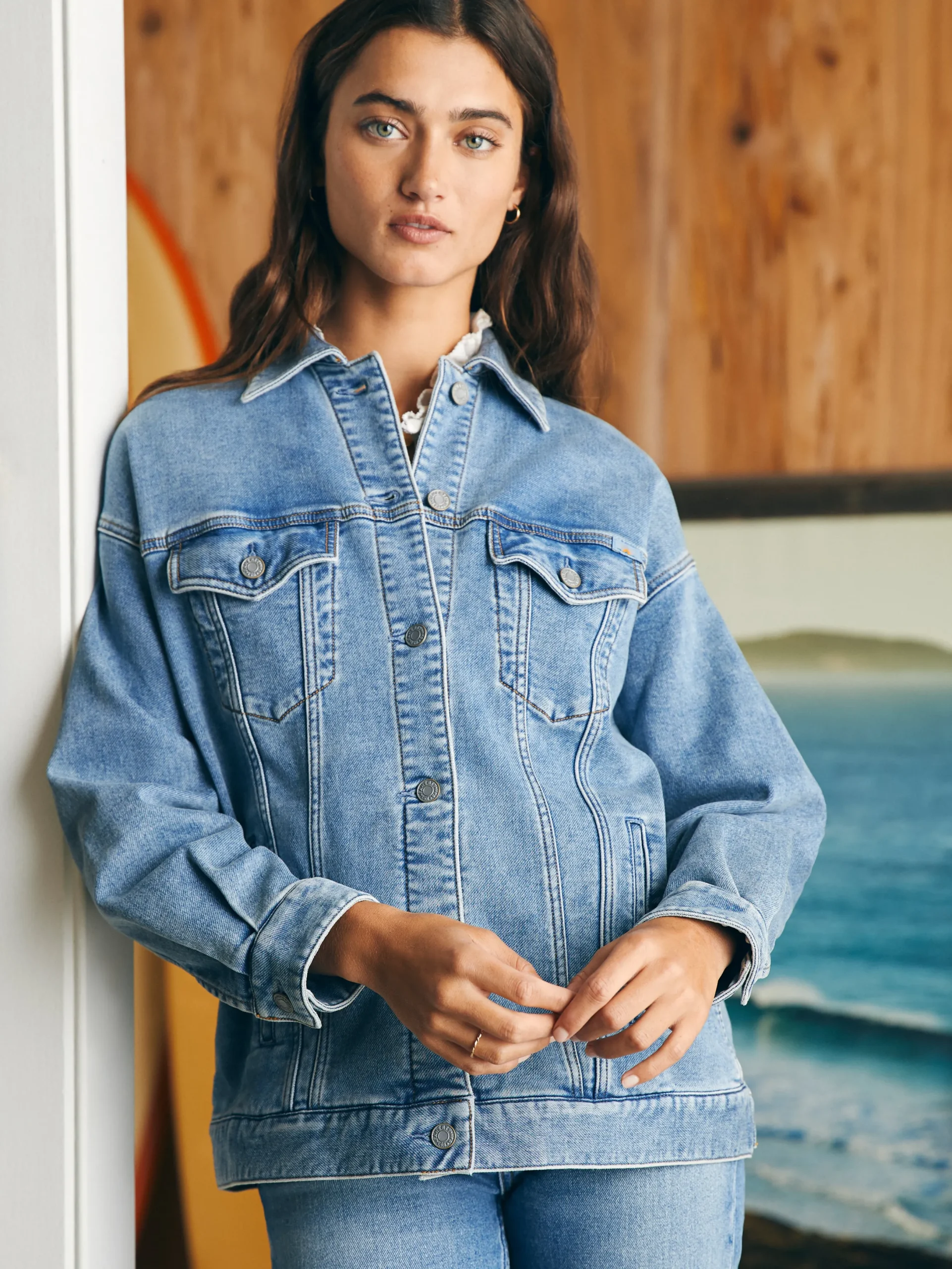 Women Faherty Brand Stretch Terry Trucker Jacket -