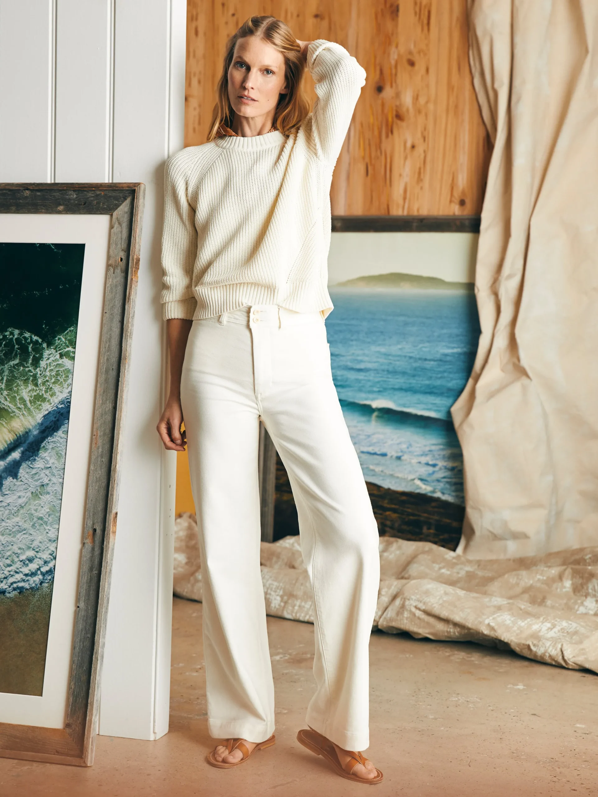 Women Faherty Brand Sunwashed Fisherman Crew Sweater -
