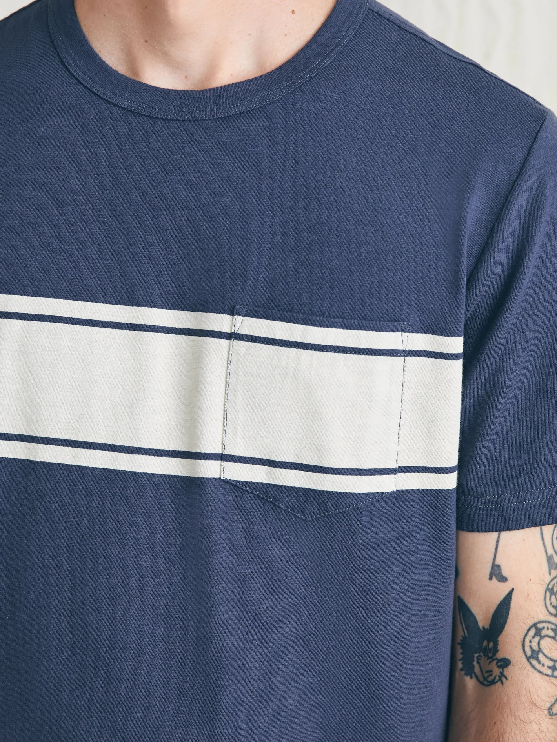 Faherty Brand Surf Stripe Sunwashed Pocket Tee -