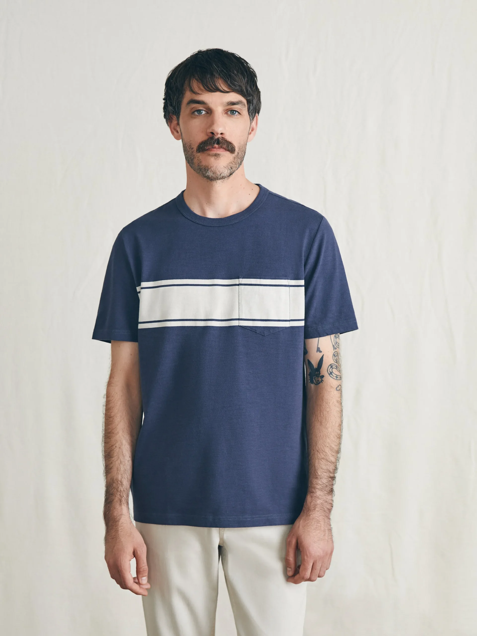 Faherty Brand Surf Stripe Sunwashed Pocket Tee -