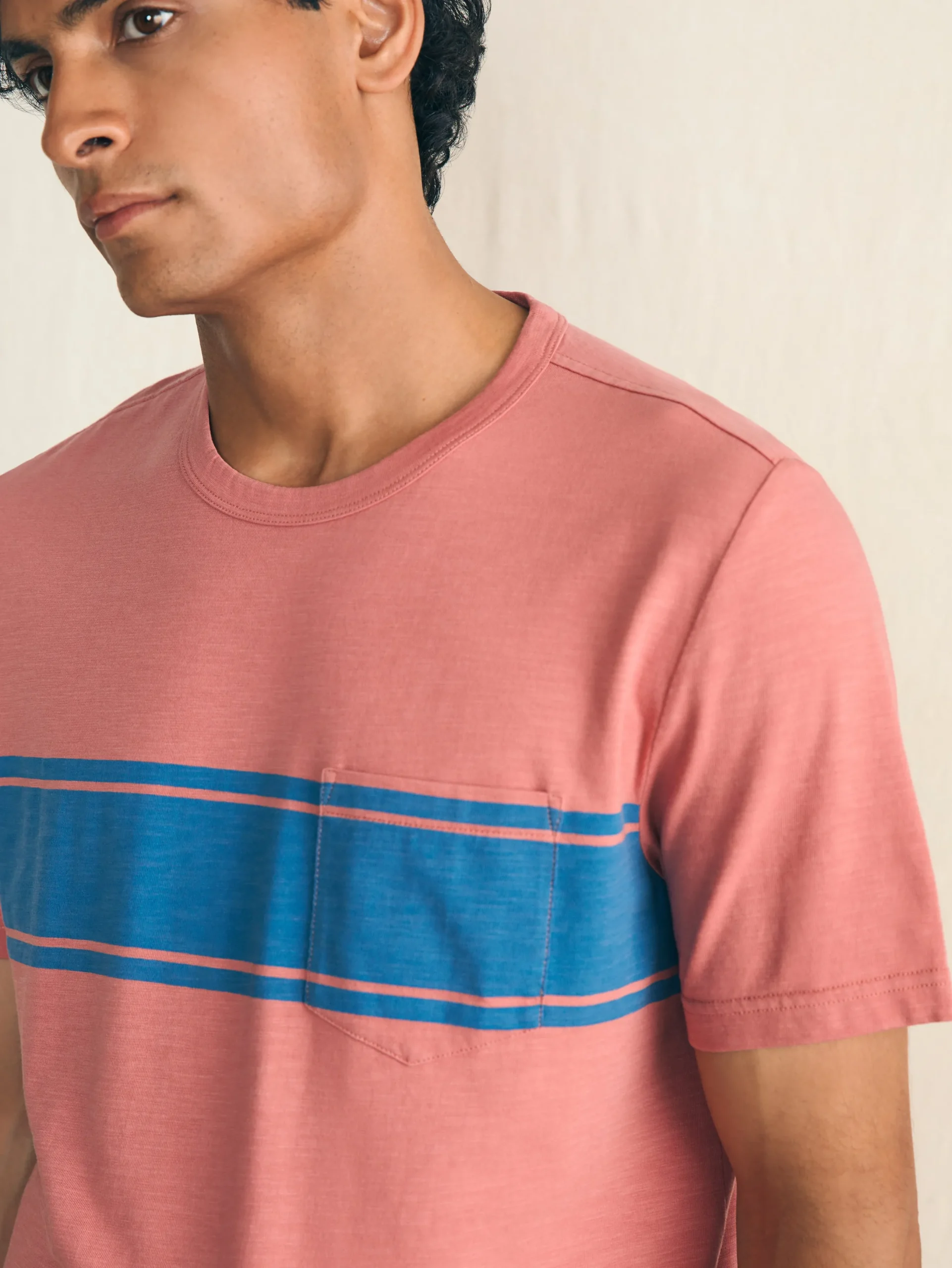 Faherty Brand Surf Stripe Sunwashed Pocket Tee -