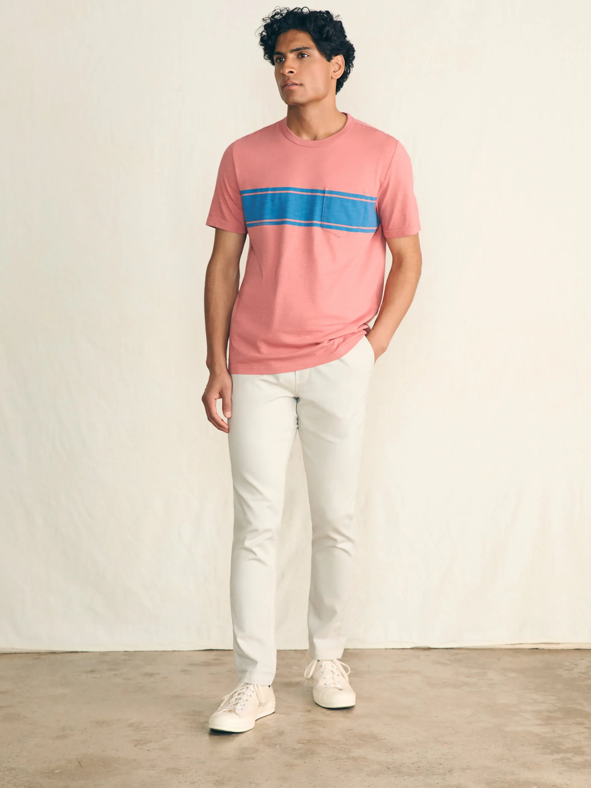 Faherty Brand Surf Stripe Sunwashed Pocket Tee -