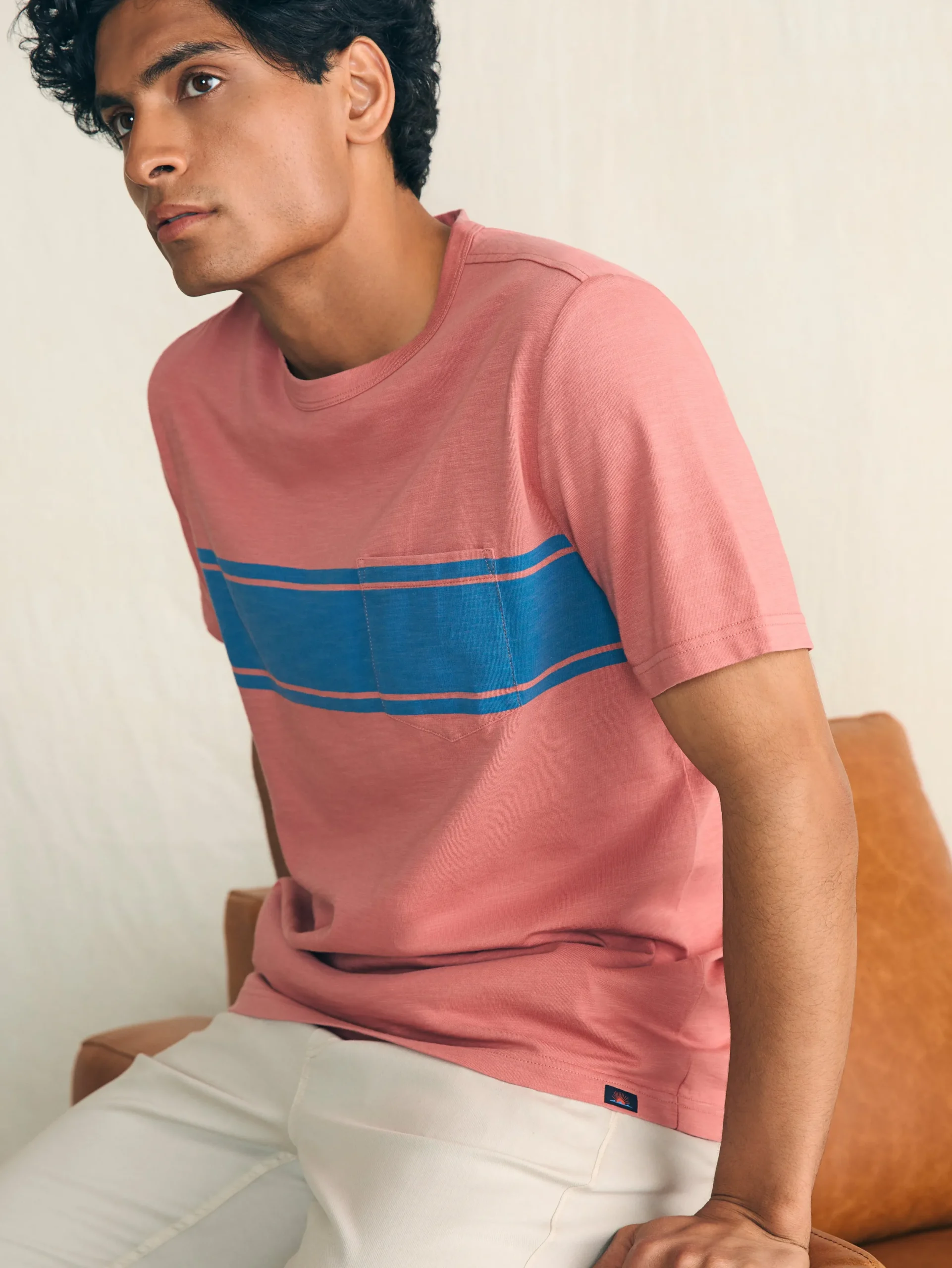 Faherty Brand Surf Stripe Sunwashed Pocket Tee -