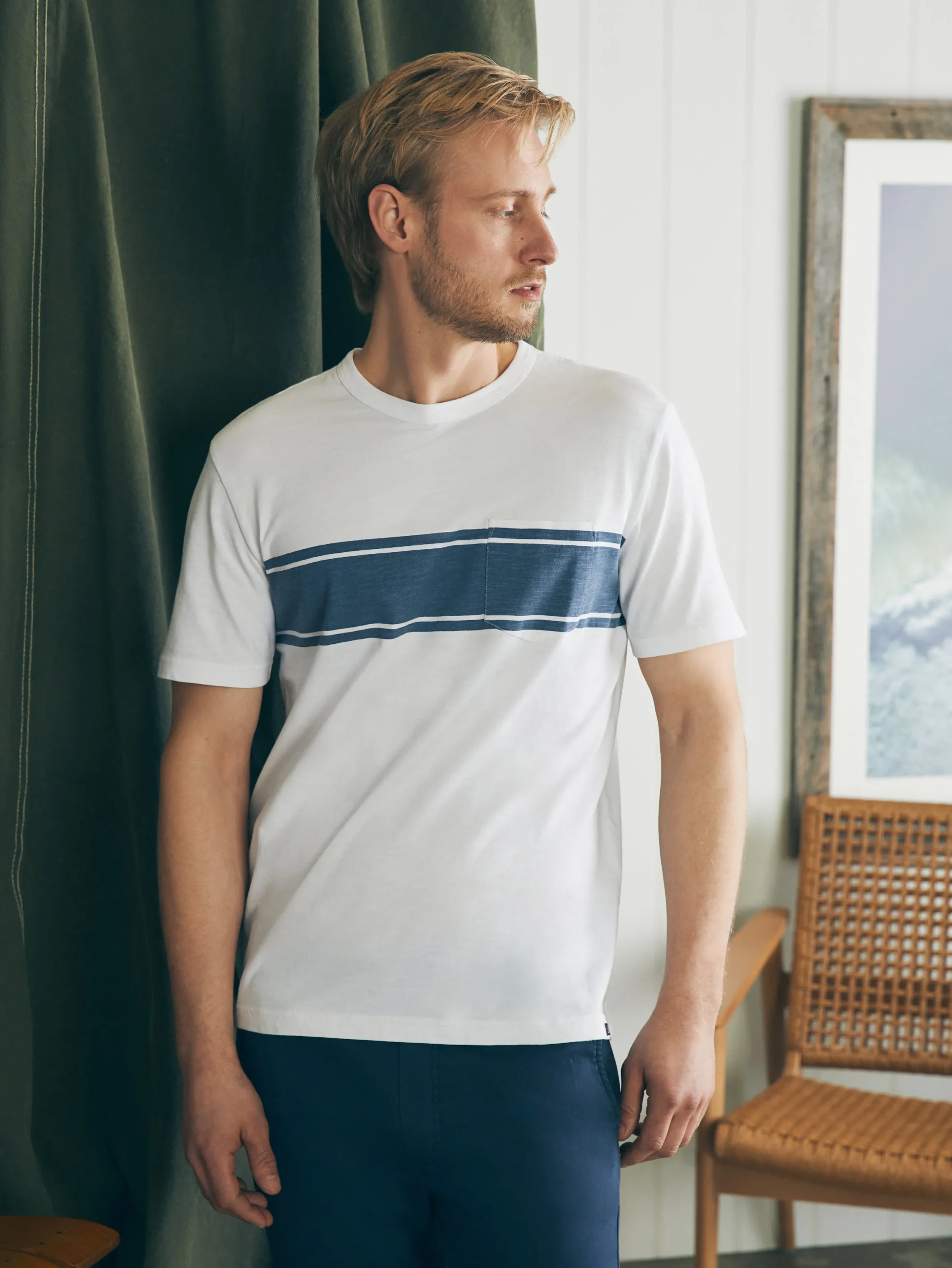 Faherty Brand Surf Stripe Sunwashed Pocket Tee -
